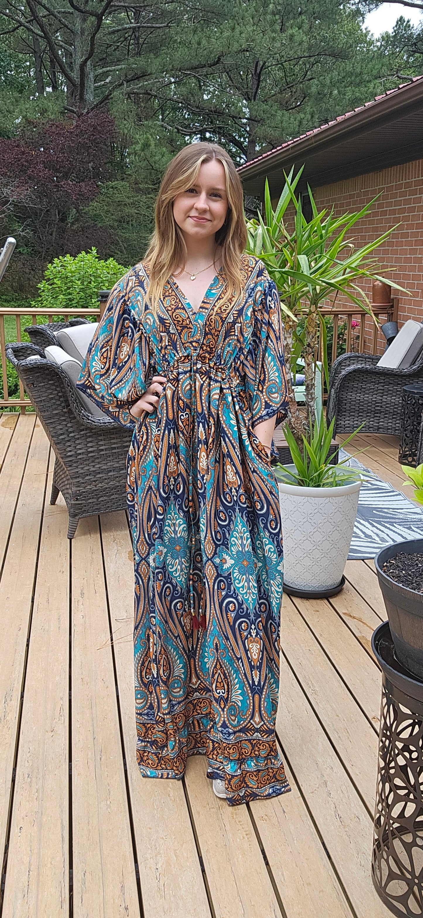 "Moon Light Bloom" Empire Waist Maxi Dress - One Size S to 2X