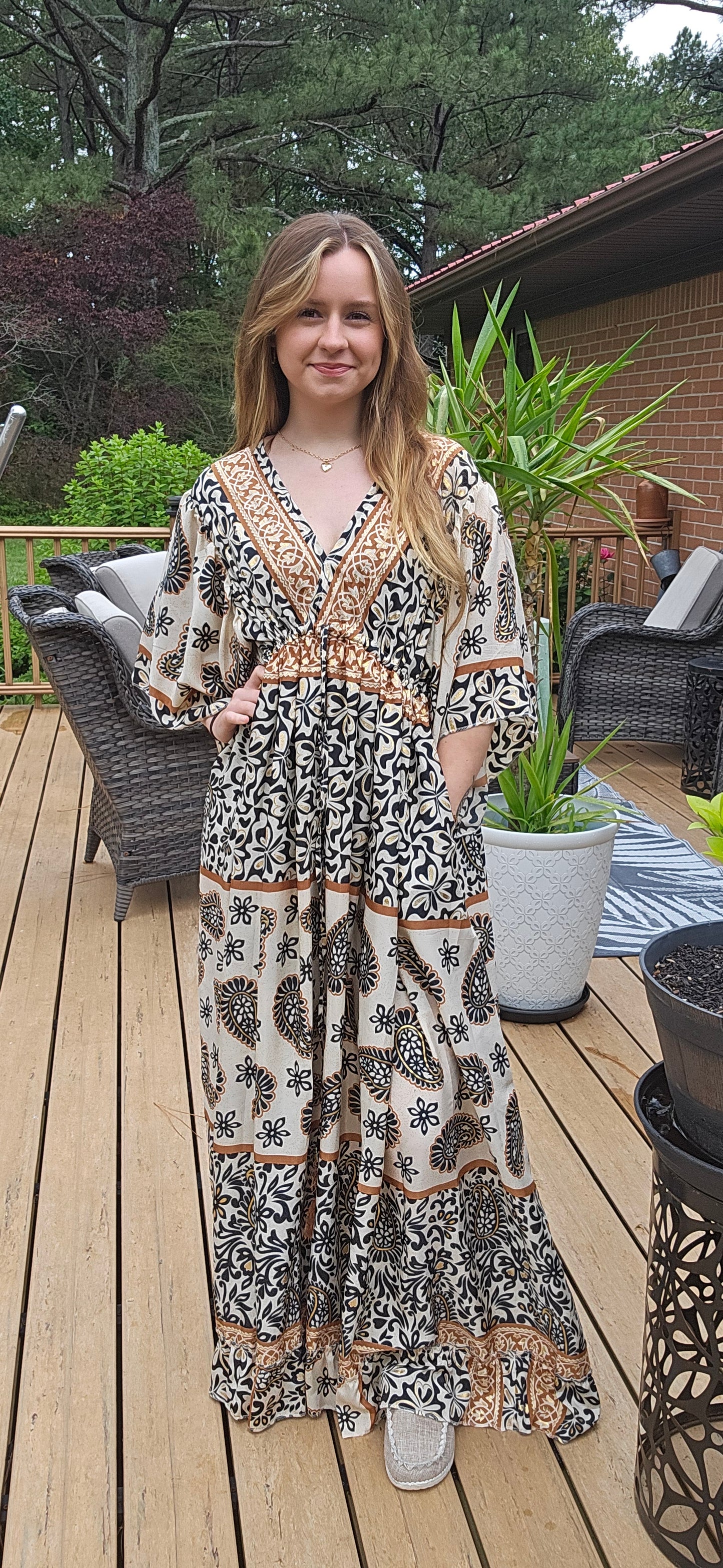 "Moon Light Bloom" Empure Waist Maxi Dress - One Size S to 2X