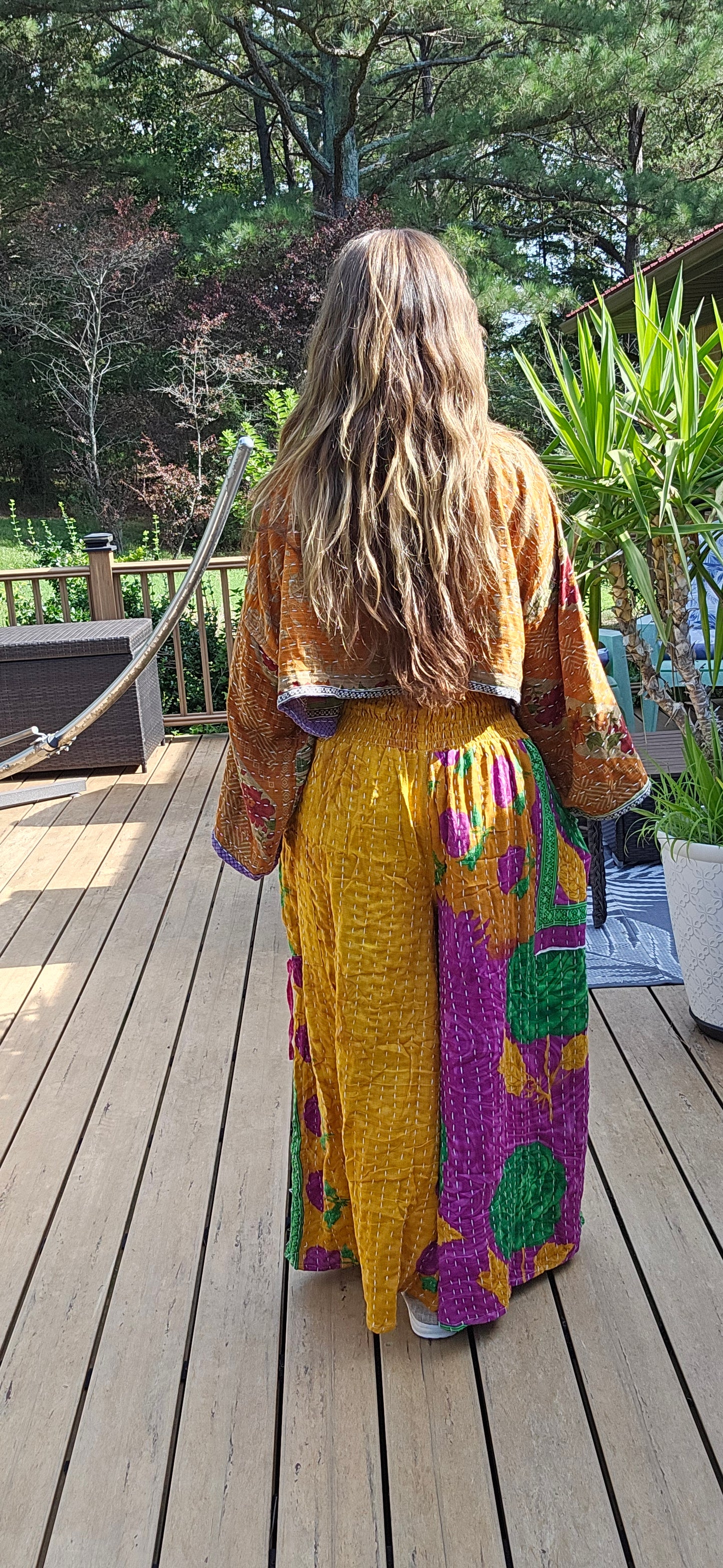 "Peasant" Light Kantha Pant Set - One Size S to 2X