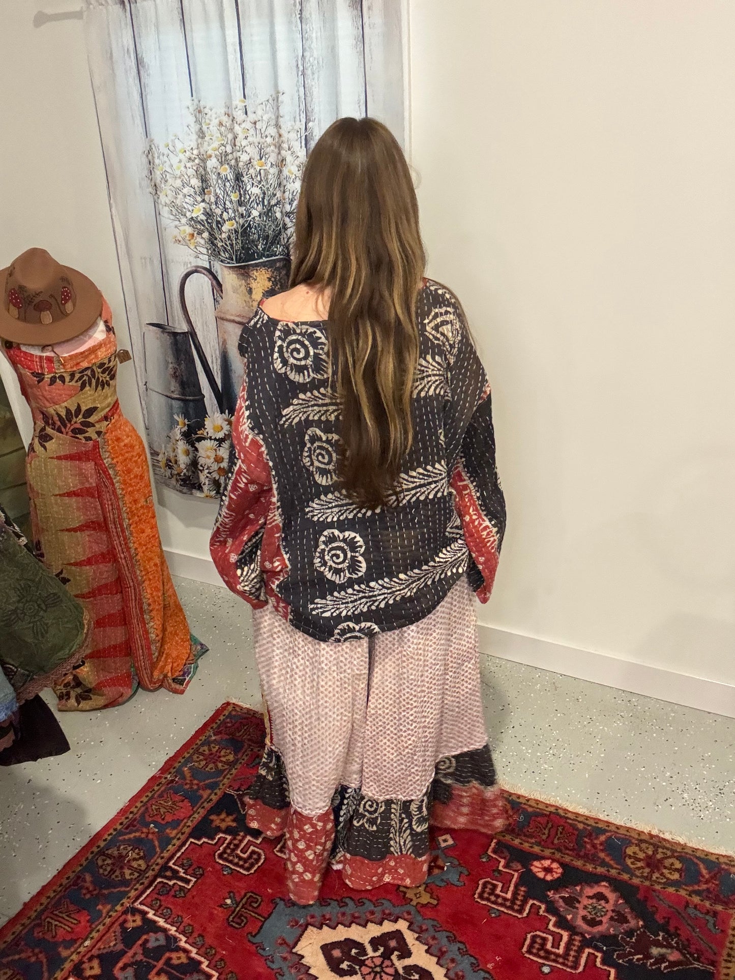 Set of tunic style top with ruffle pants - One Size M to 3X