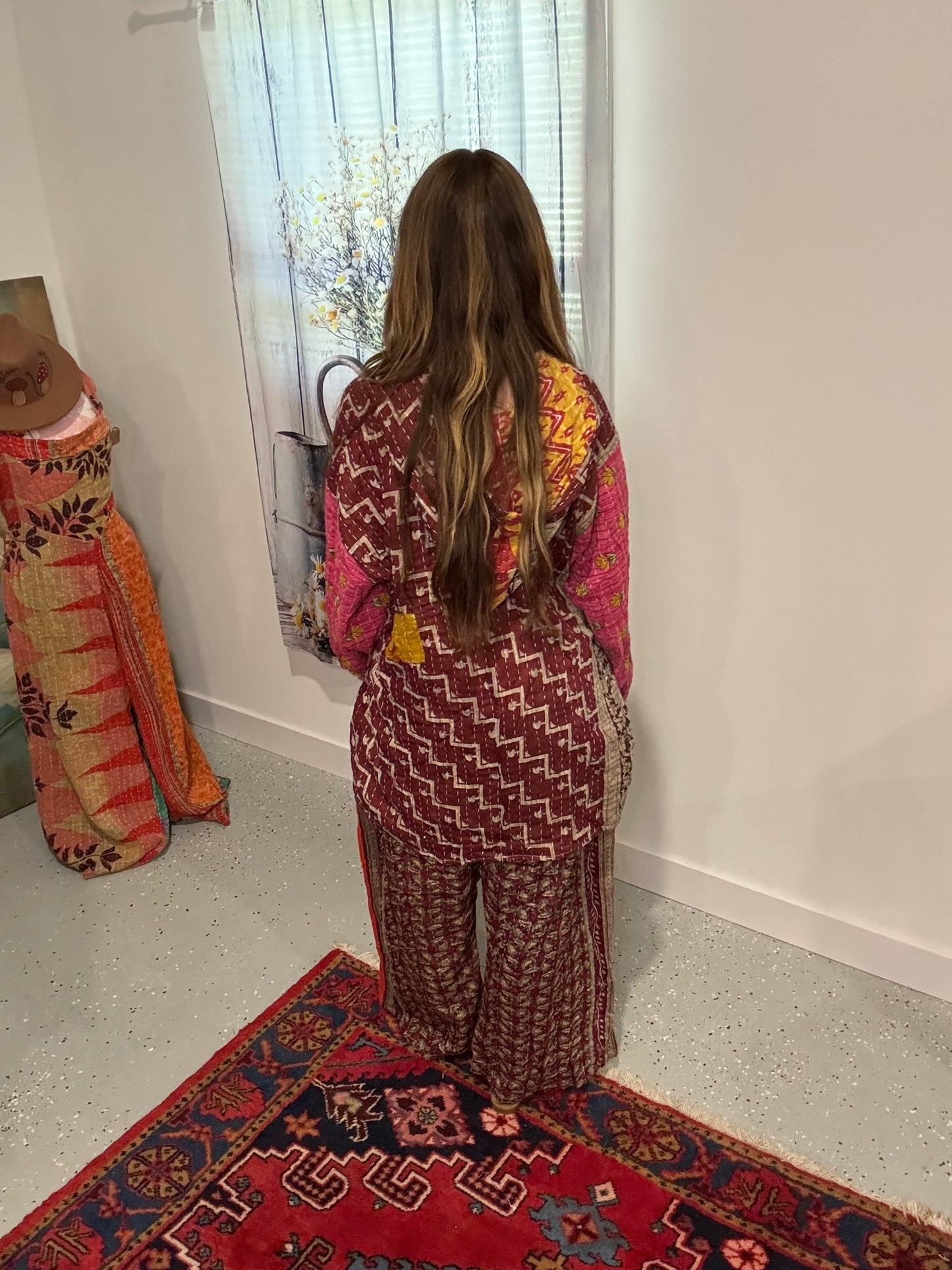 Set of Hoodie with palazzo pants in kantha - One size S to 2X