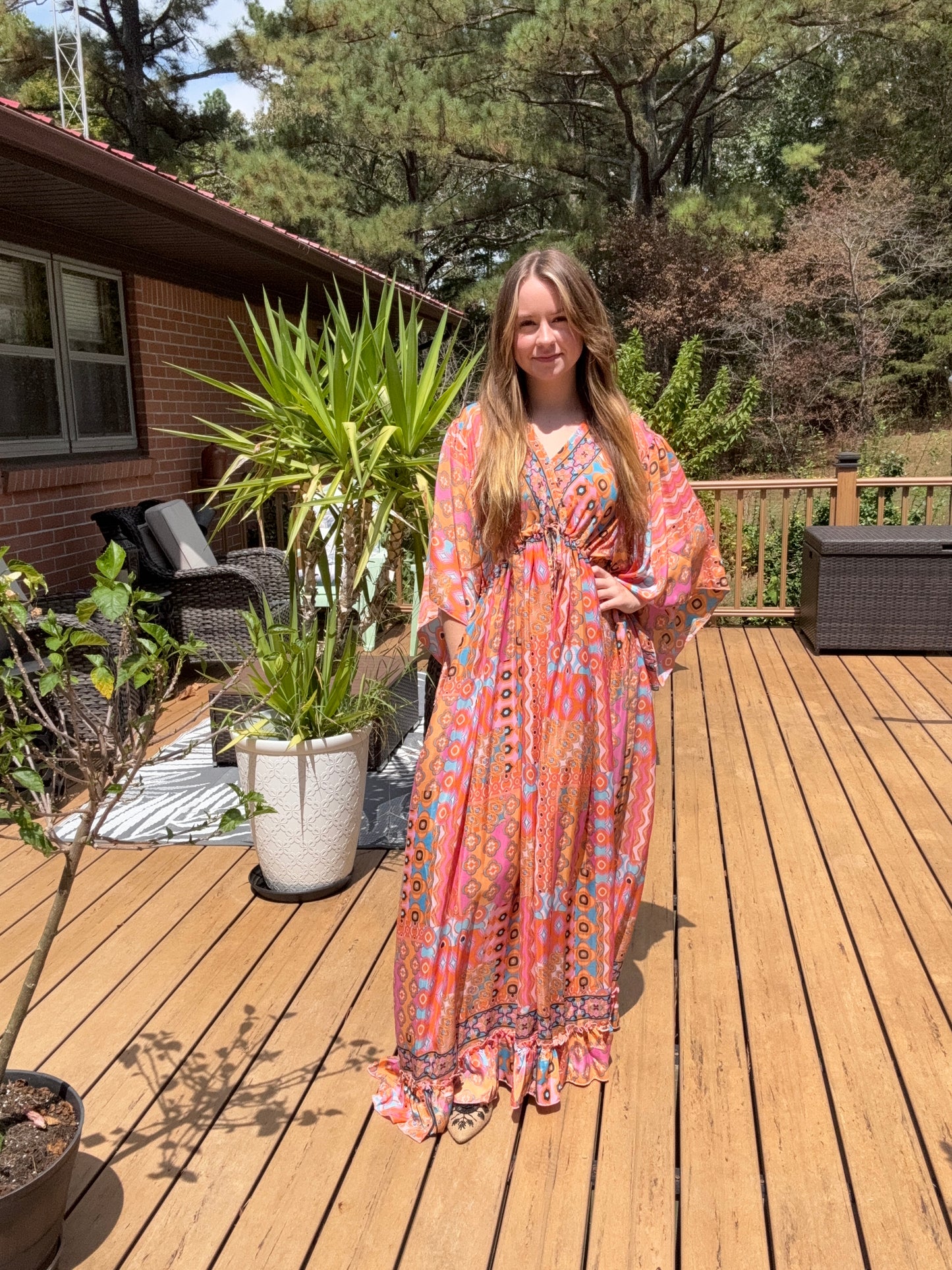 "Moon Light Bloom" Empire Waist Maxi Dress - One Size S to 2X