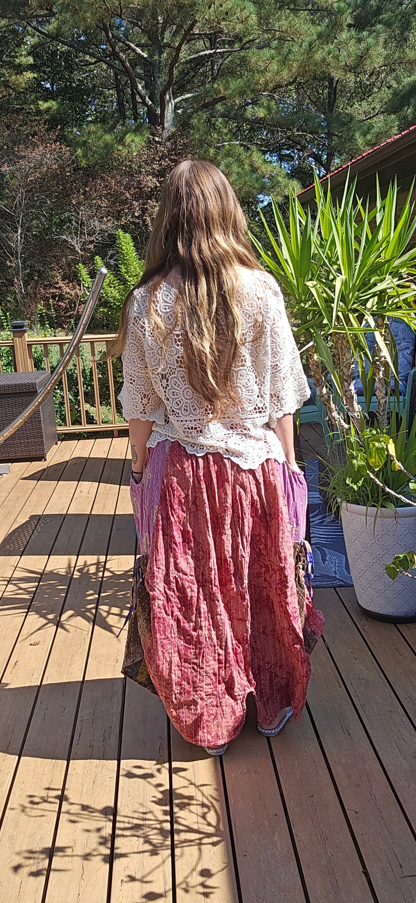 "Peasant" Light Kantha Maxi Skirt - One Size S to 2X/3X