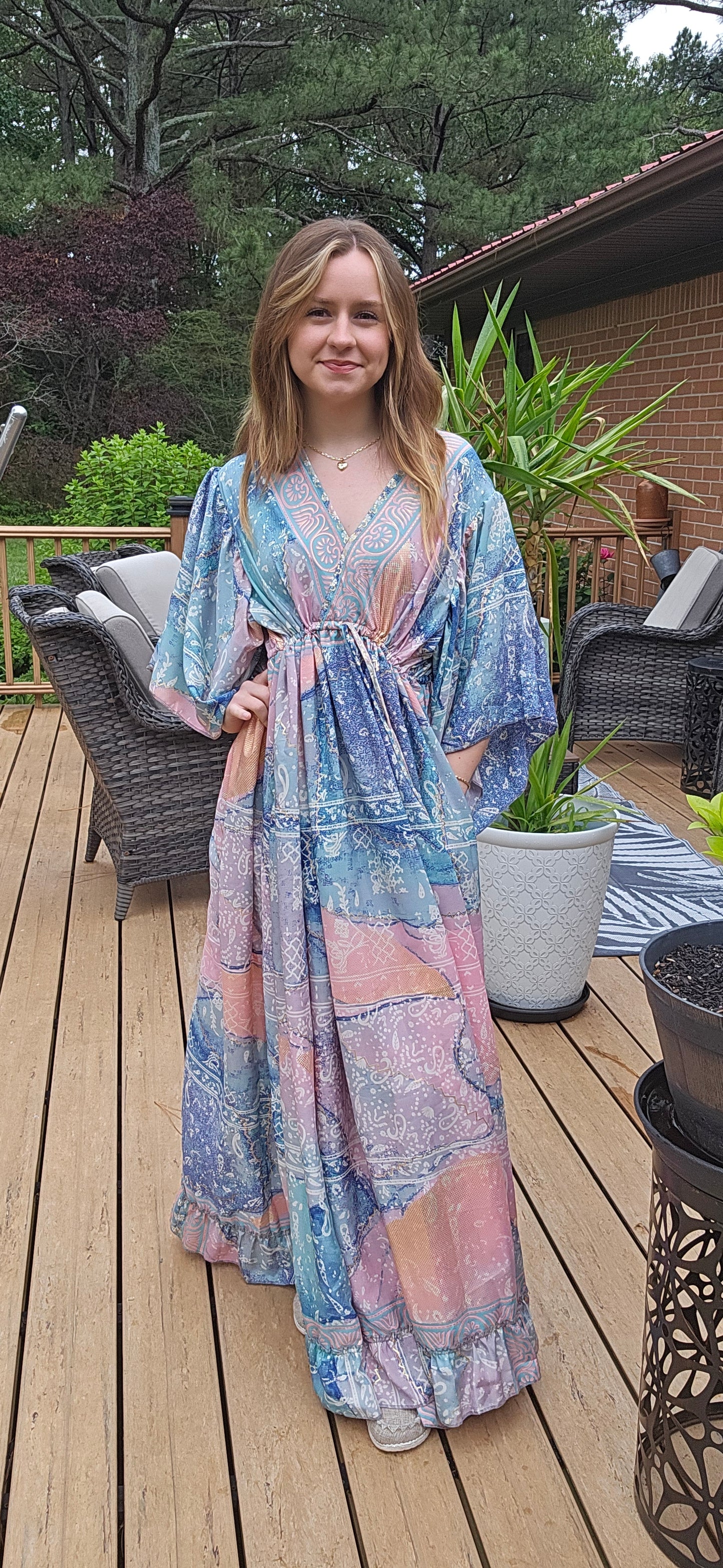 "Moon Light Bloom" Empure Waist Maxi Dress - One Size S to 2X