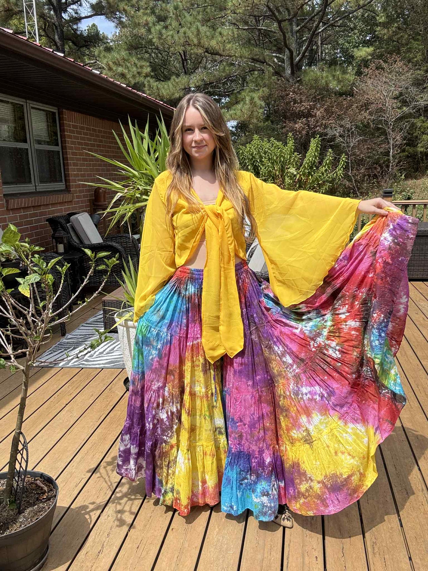 Rainbow Hand Tie Dyed Palazzo Pants with side Pockets - One size S to 2X