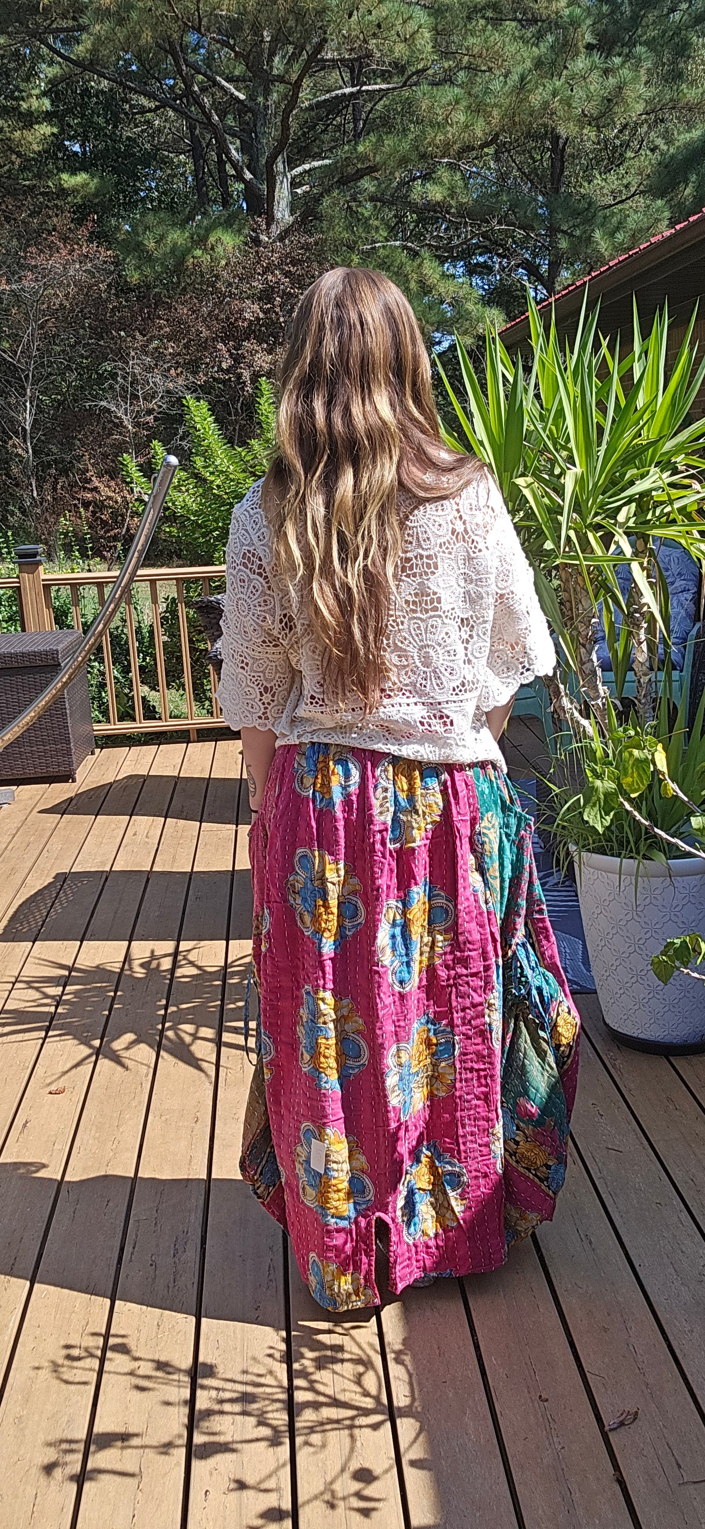 "Peasant" Light Kantha Maxi Skirt - One Size S to 2X/3X