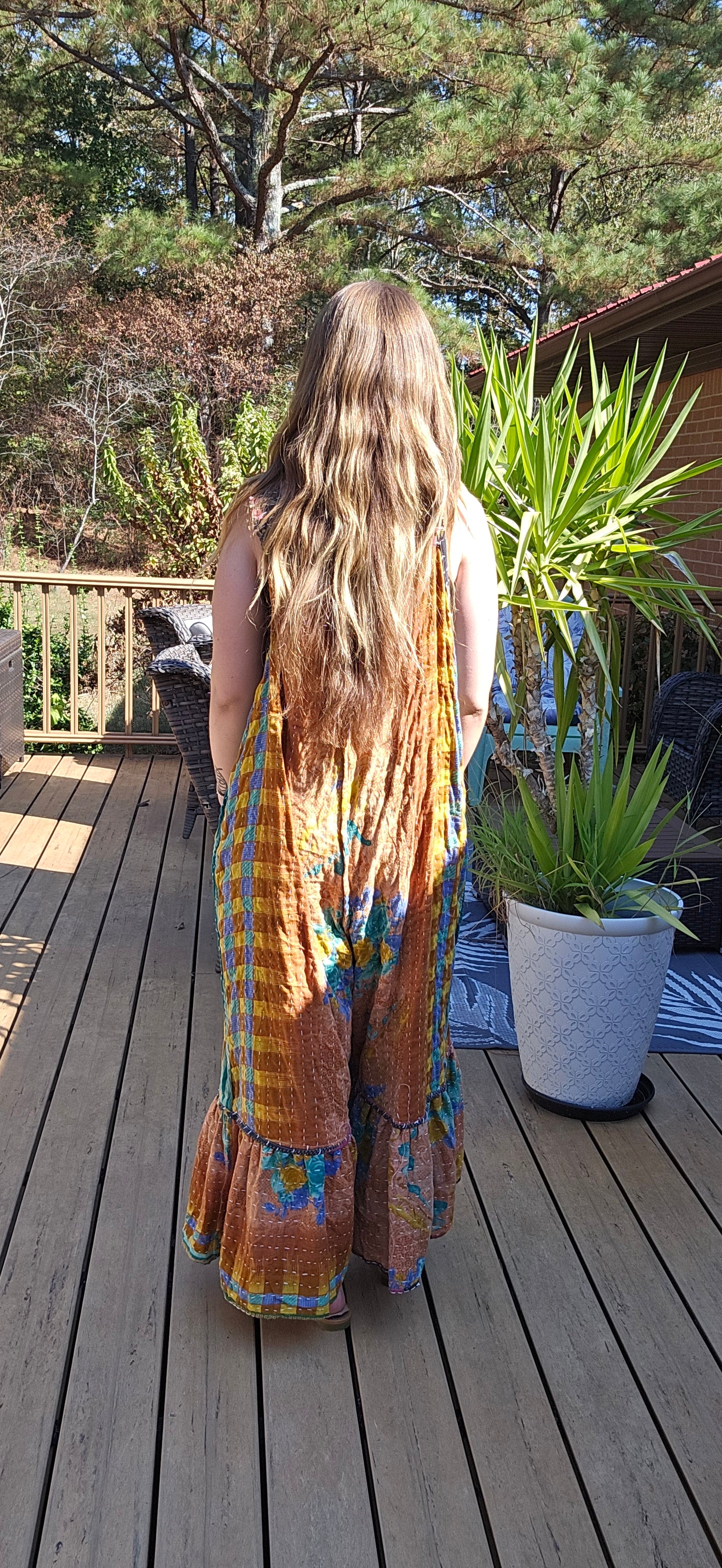 "Good Vibes" Jumpsuit in light kantha - One size S to 2X/3X