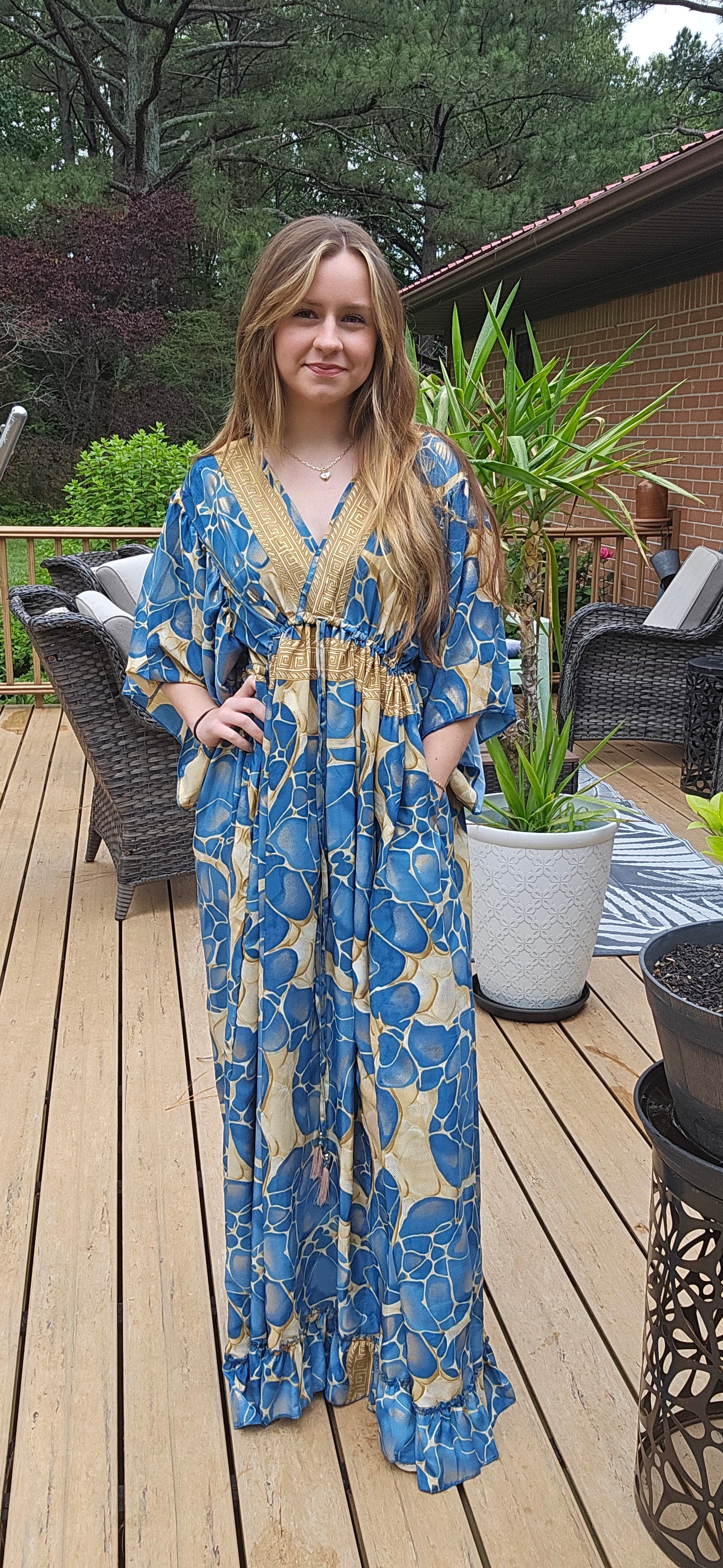 "Moon Light Bloom" Empure Waist Maxi Dress - One Size S to 2X