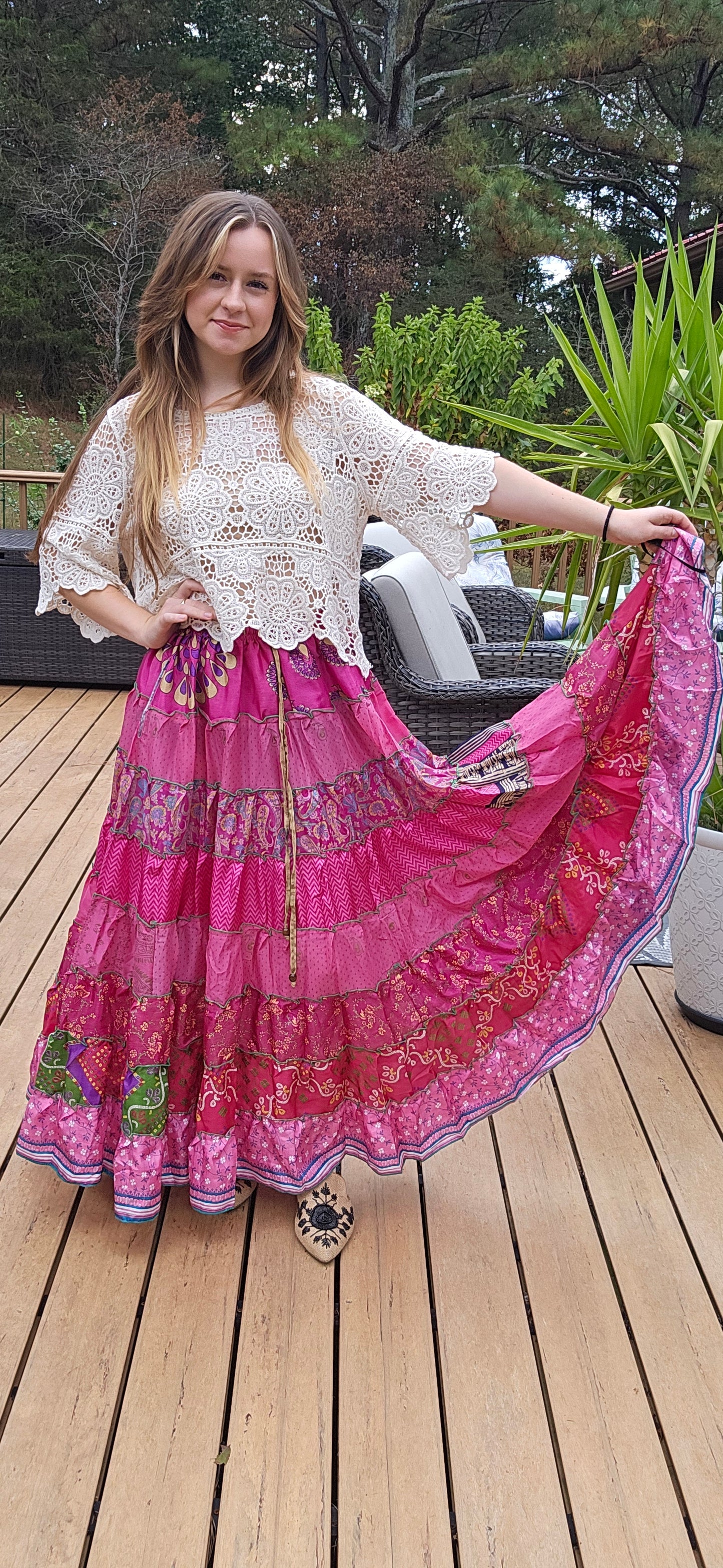 "Be Free" Patchwork Skirt One Size S to 2X
