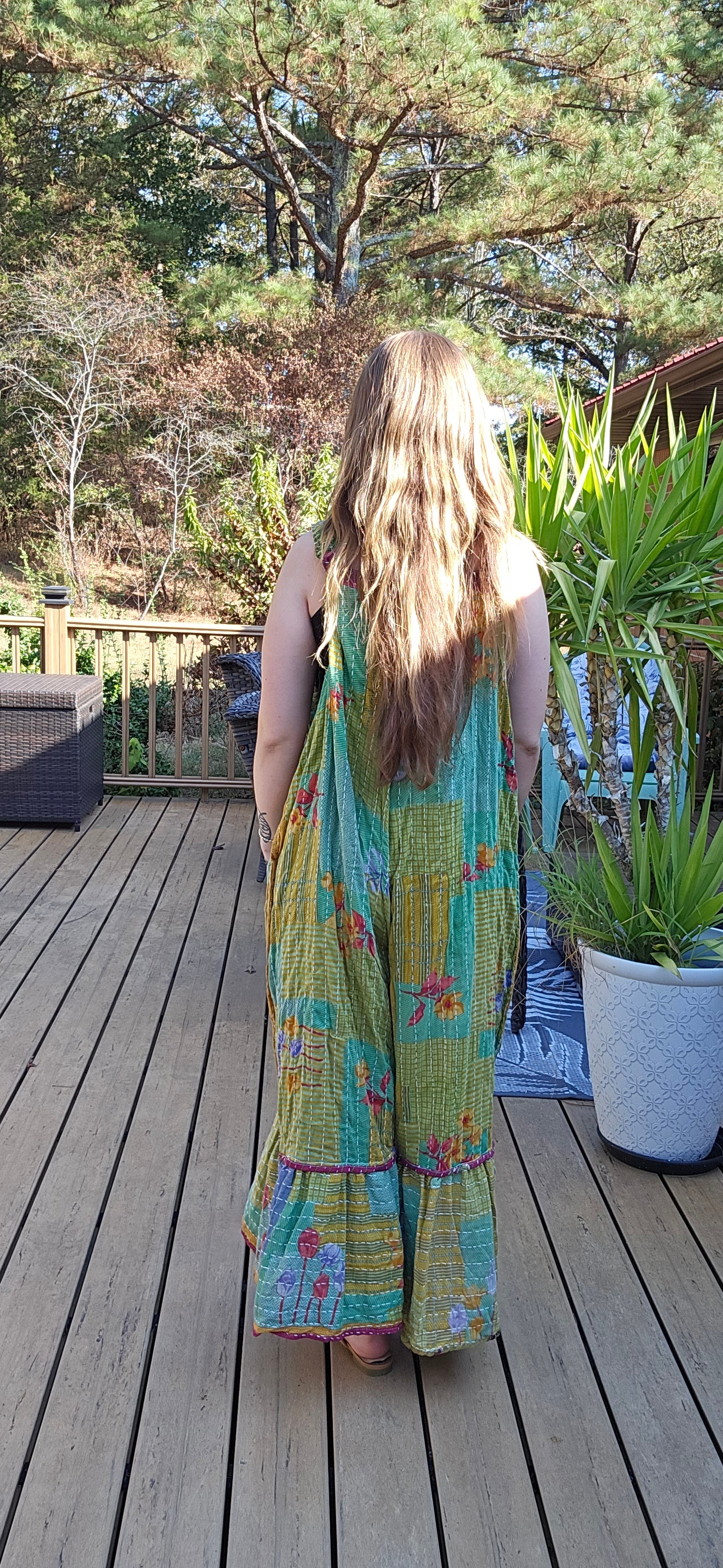 "Good Vibes" Jumpsuit in light kantha - One size S to 2X /3X