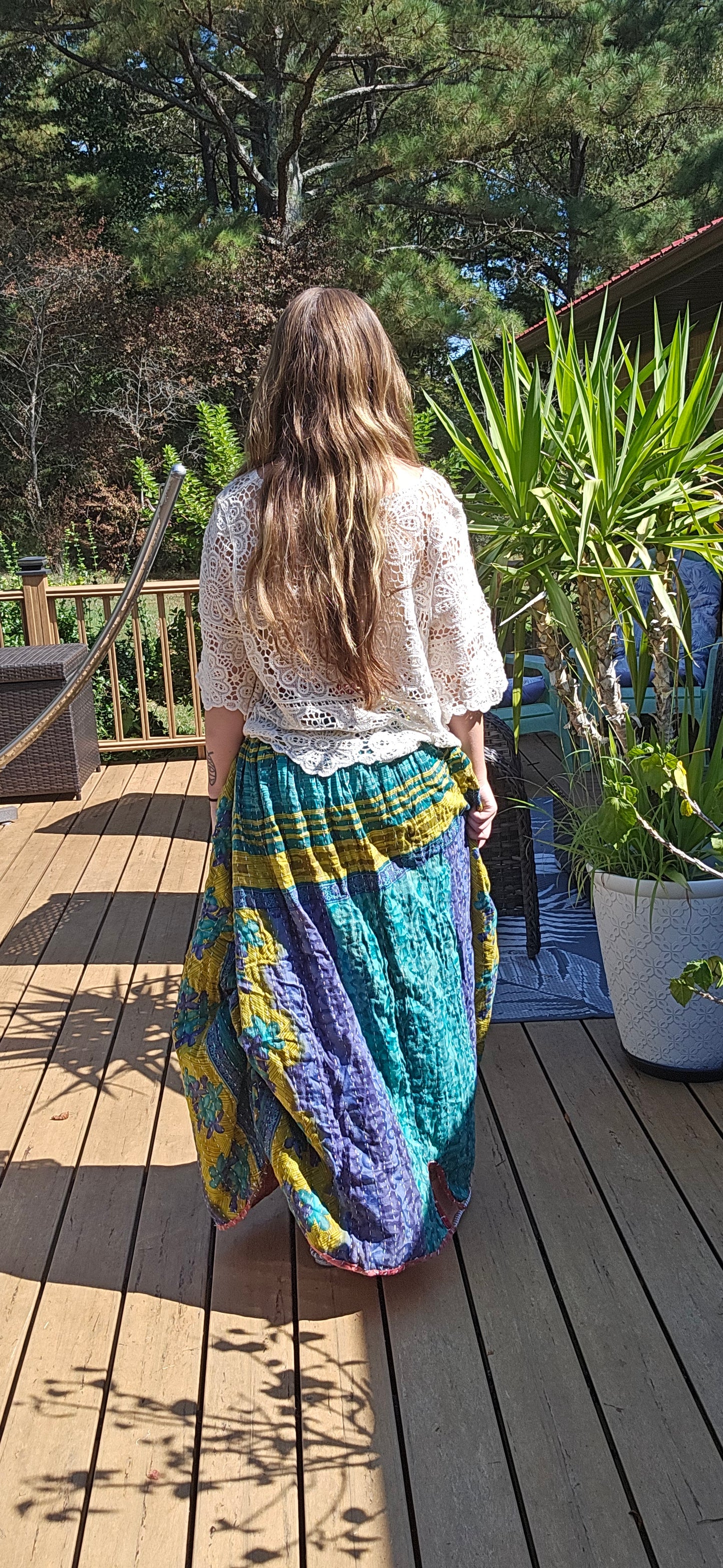 "Peasant" Light Kantha Maxi Skirt - One Size S to 2X/3X