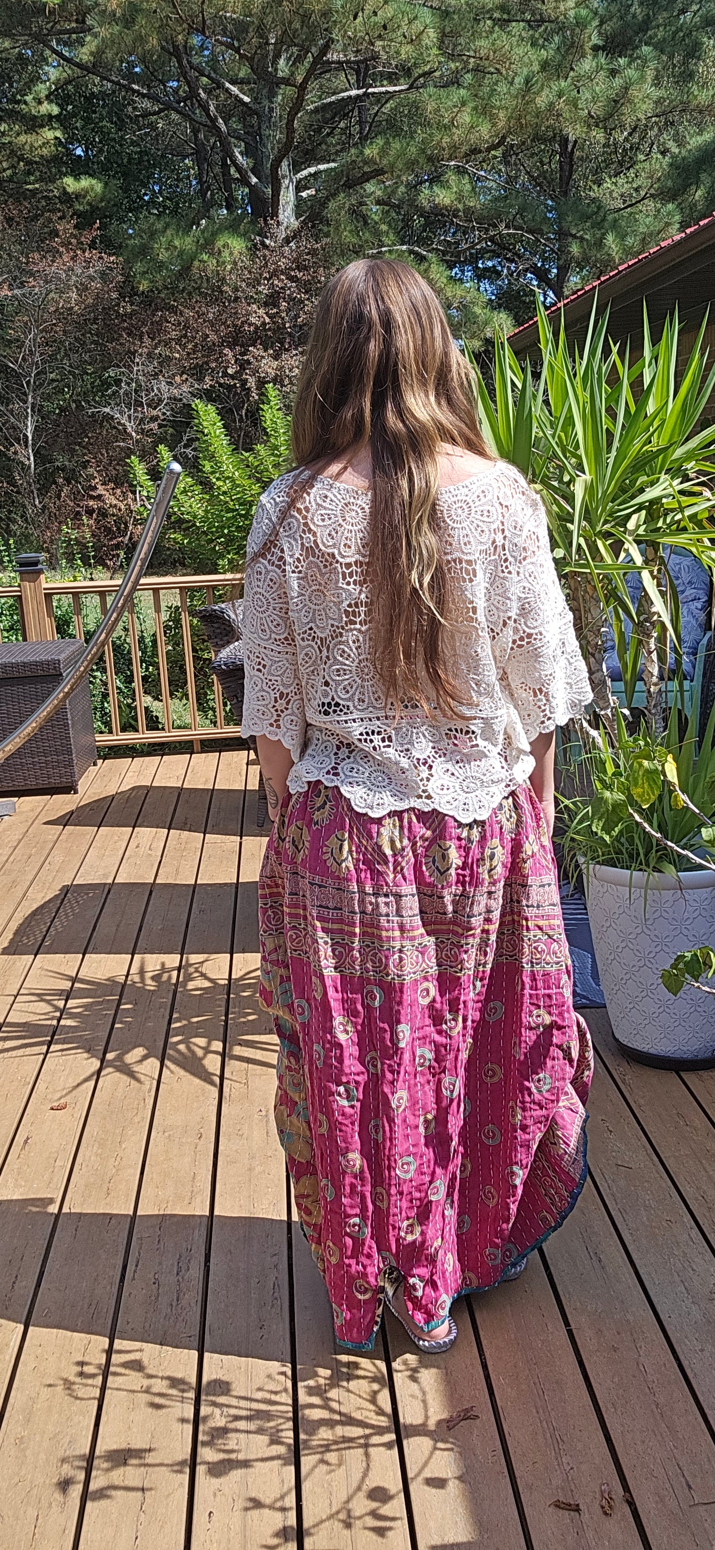 "Peasant" Light Kantha Maxi Skirt - One Size S to 2X/3X