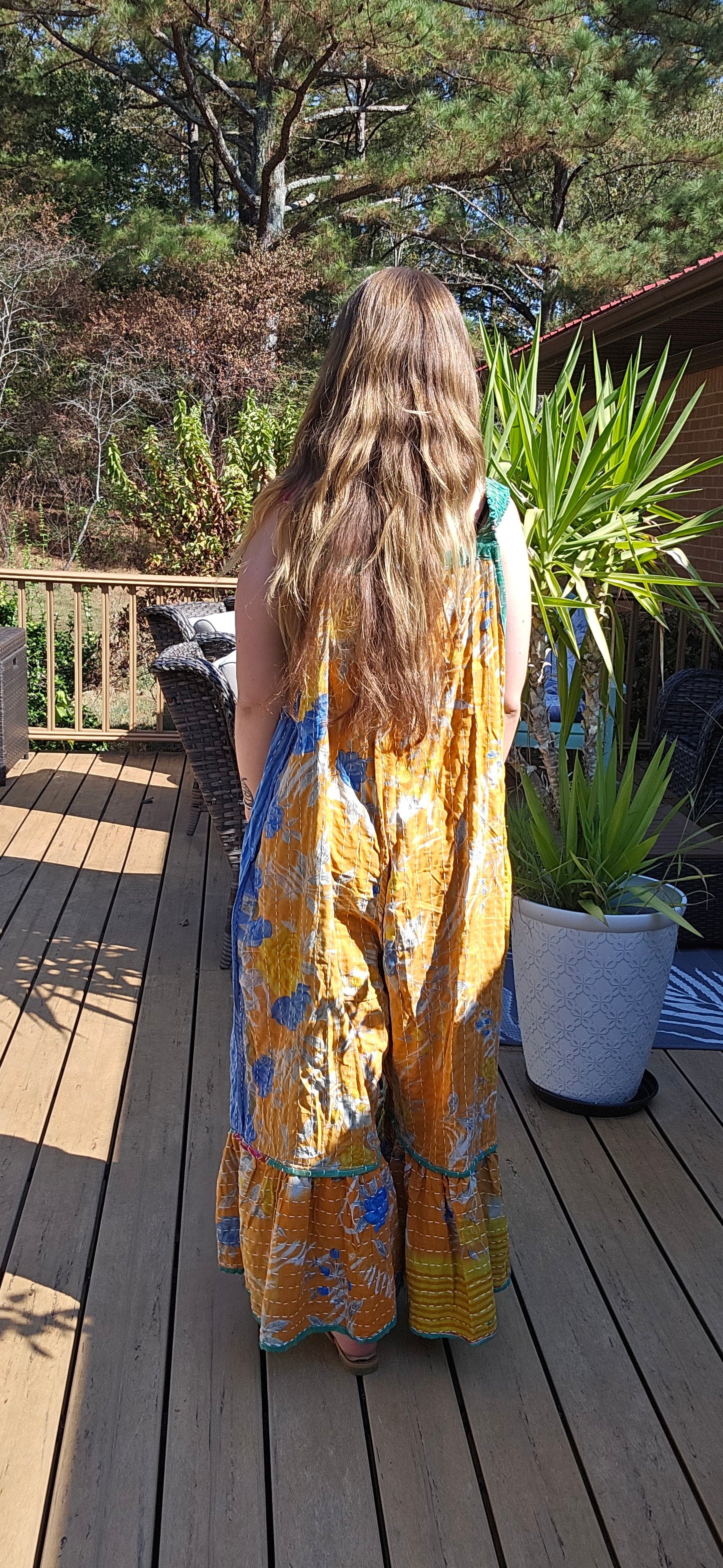 "Good Vibes" Jumpsuit in Light Kantha , One Sizd S to 2X/3X