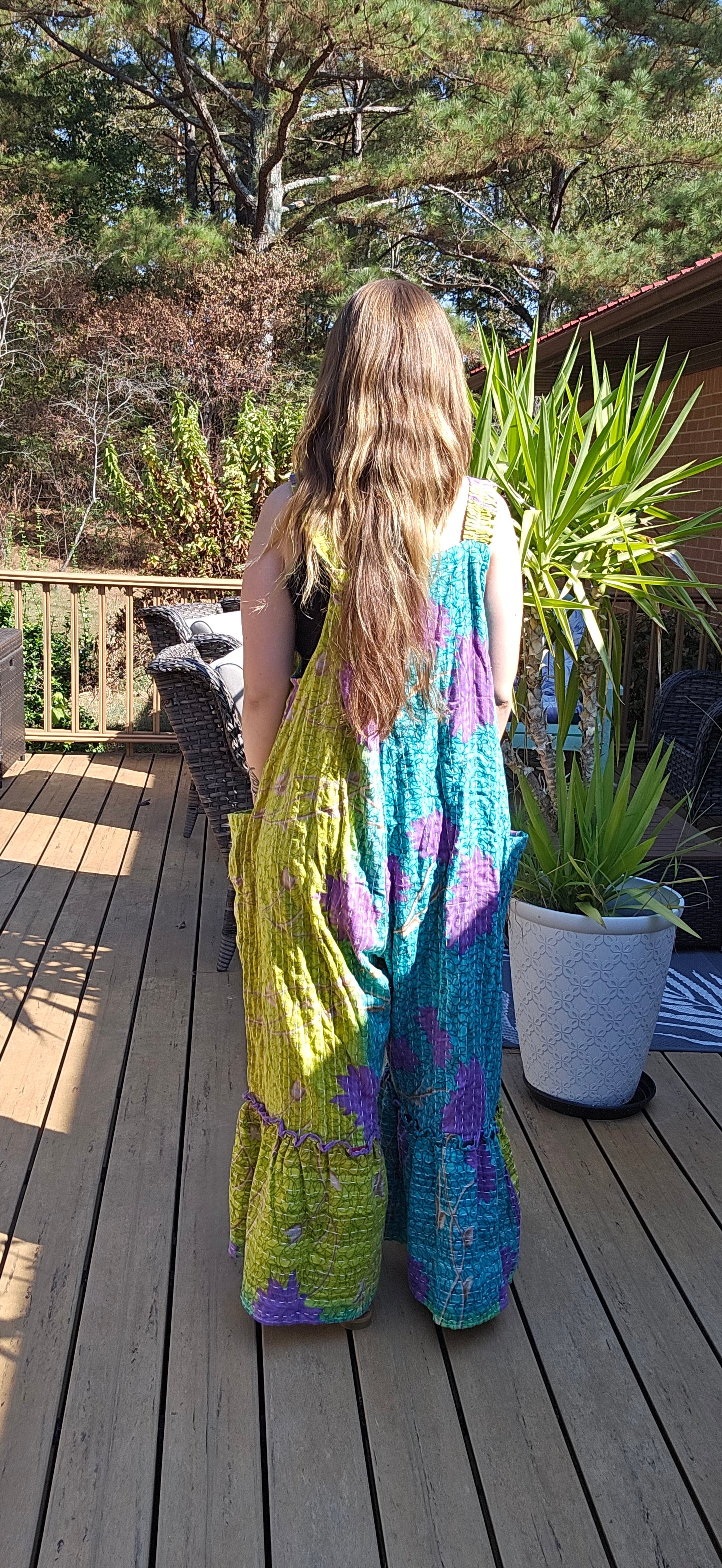 "Good Vibes" Jumpsuit in Light Kantha , One Size S to 2X/3X