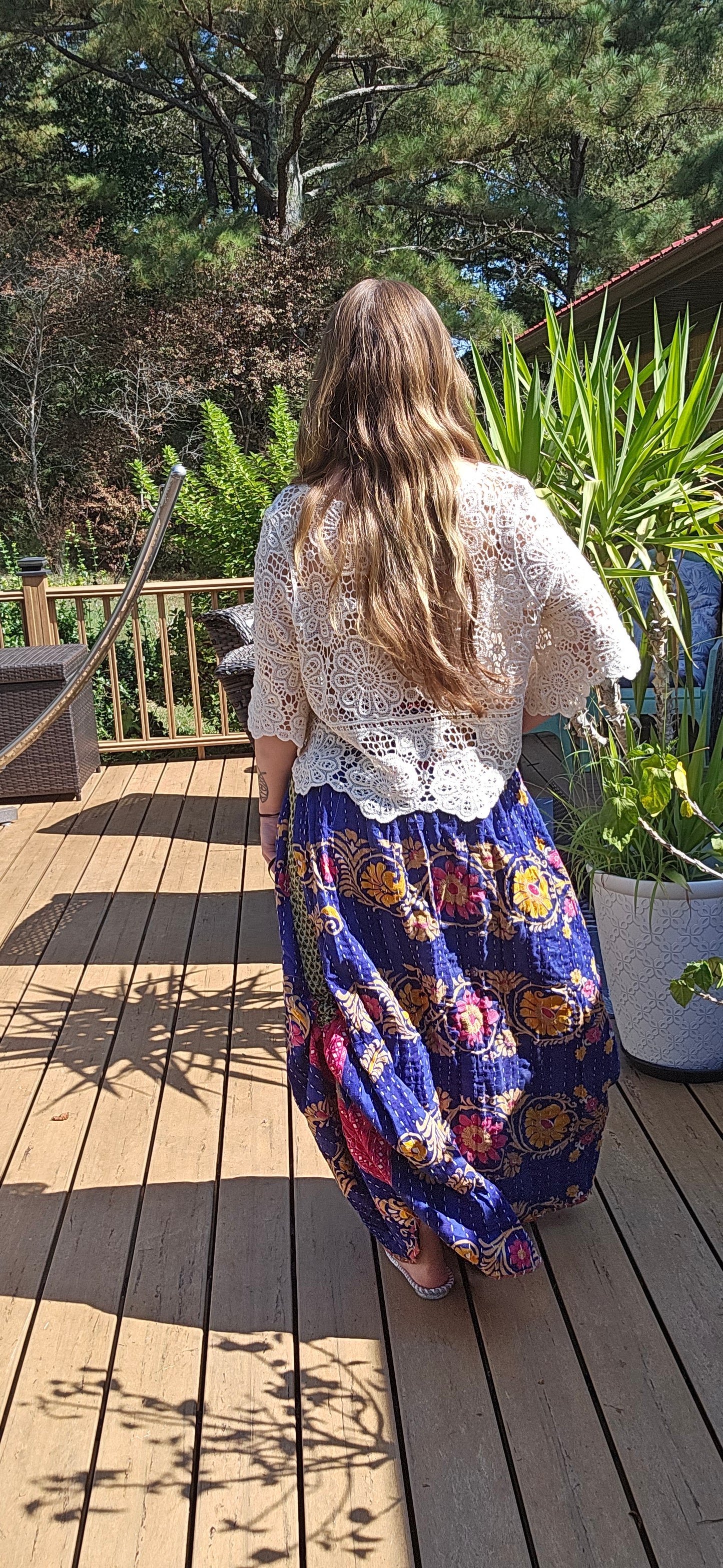 "Peasant" Light Kantha Maxi Skirt - One Size S to 2X/3X