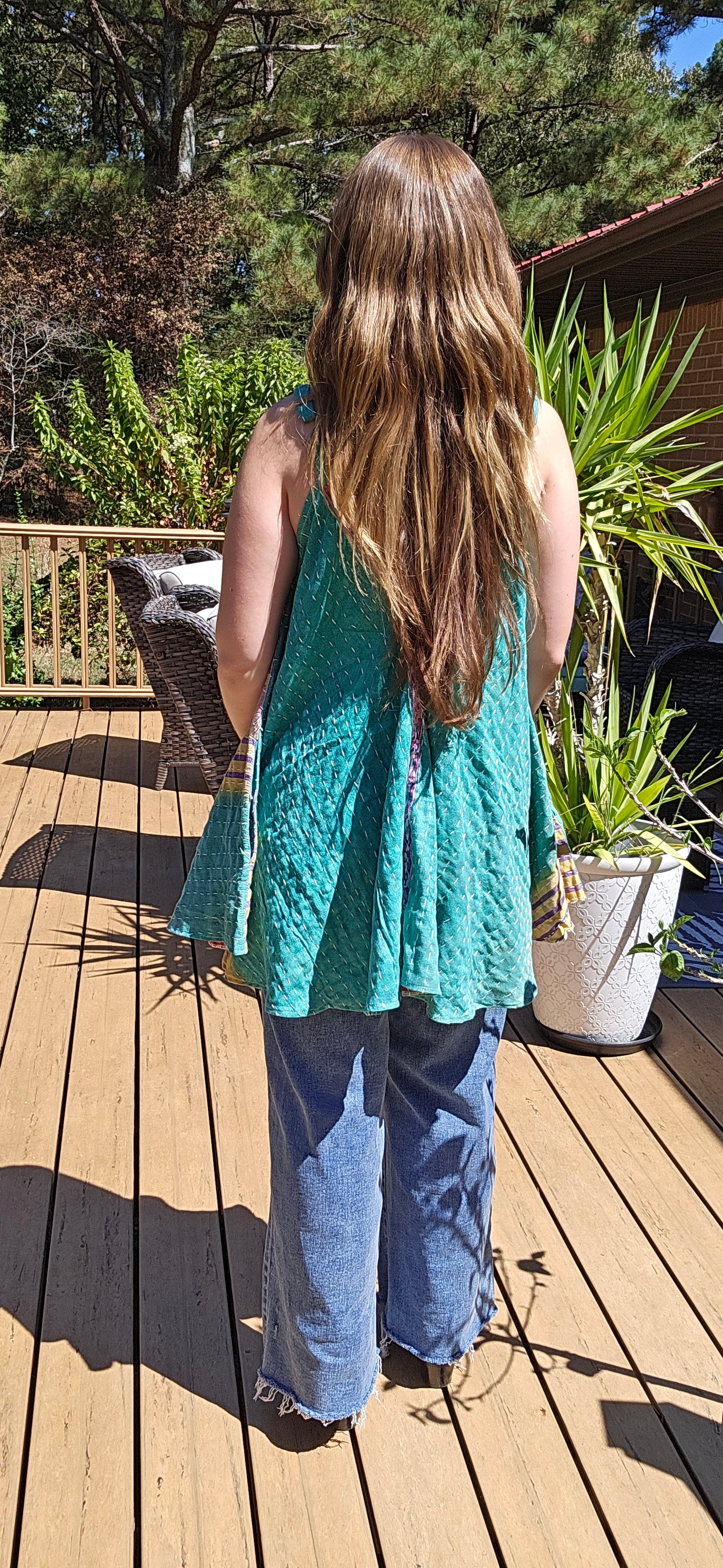"Flying Bird" Tunic Style Top in Light Kantha , One Size S to XL maybe 2X