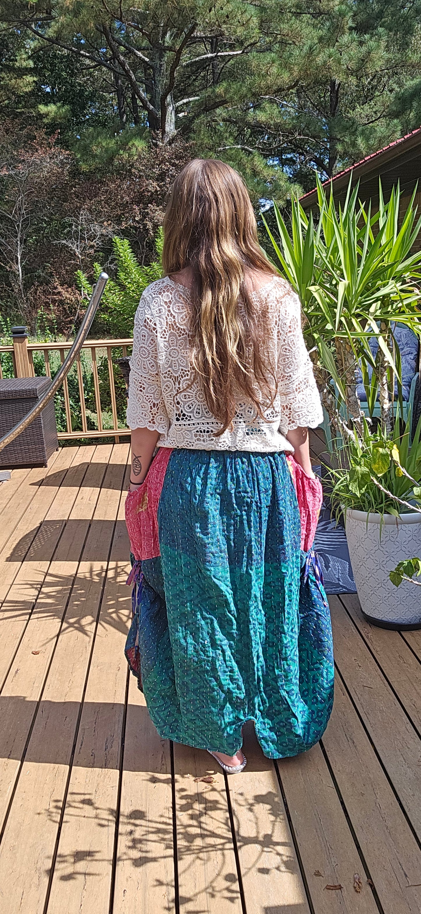 "Peasant" Light Kantha Maxi Skirt - One Size S to 2X/3X