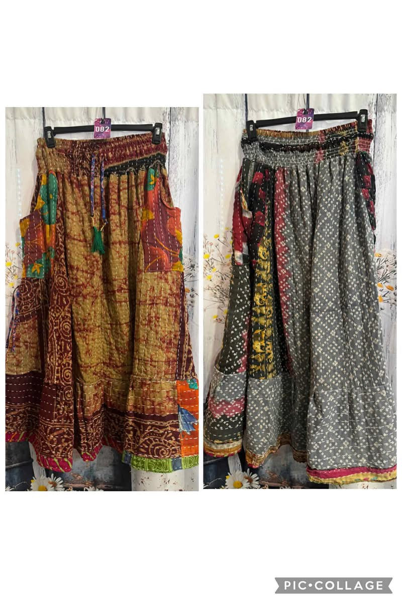 "Nomad Spirit" Kantha Skirt One Size S to 3X