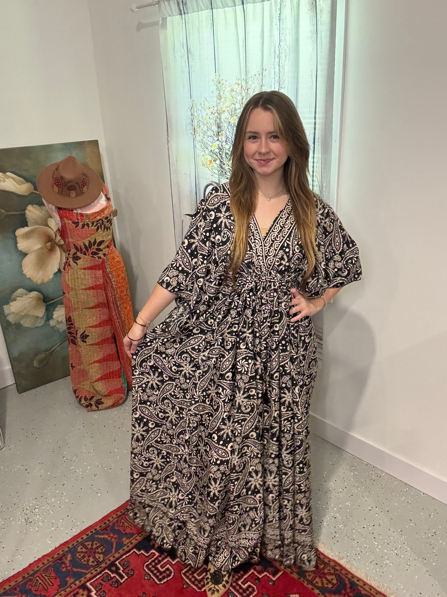 "Moon Light Bloom" Empire Waist Maxi Dress - One Size S to 2X