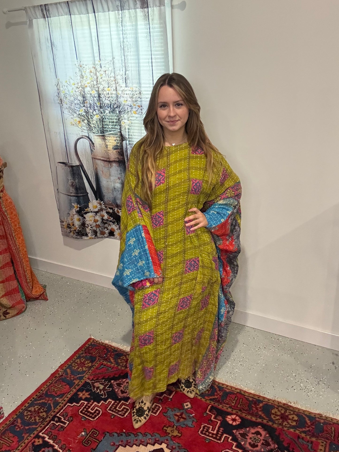 Selene Caftan in light kantha - One size S to 3X /4X