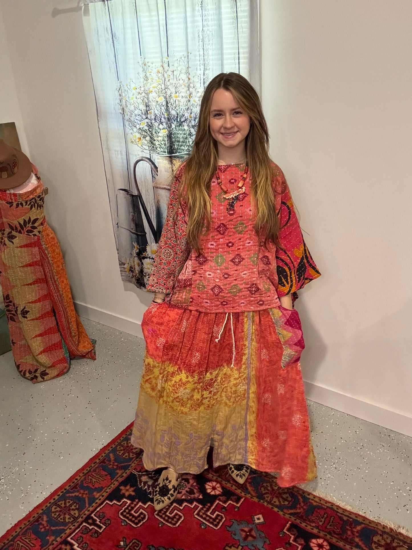 Set of Peasant Skirt with Tunic Style Top - One Size S to 2X