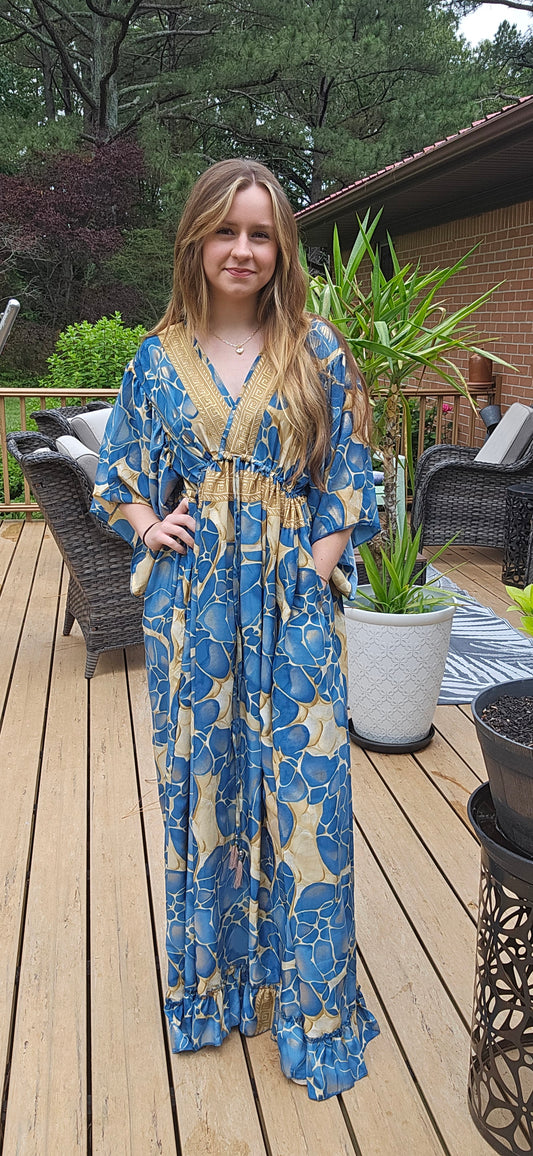 "Moon Light Bloom" Empire Waist Maxi Dress - One Size S to 2X