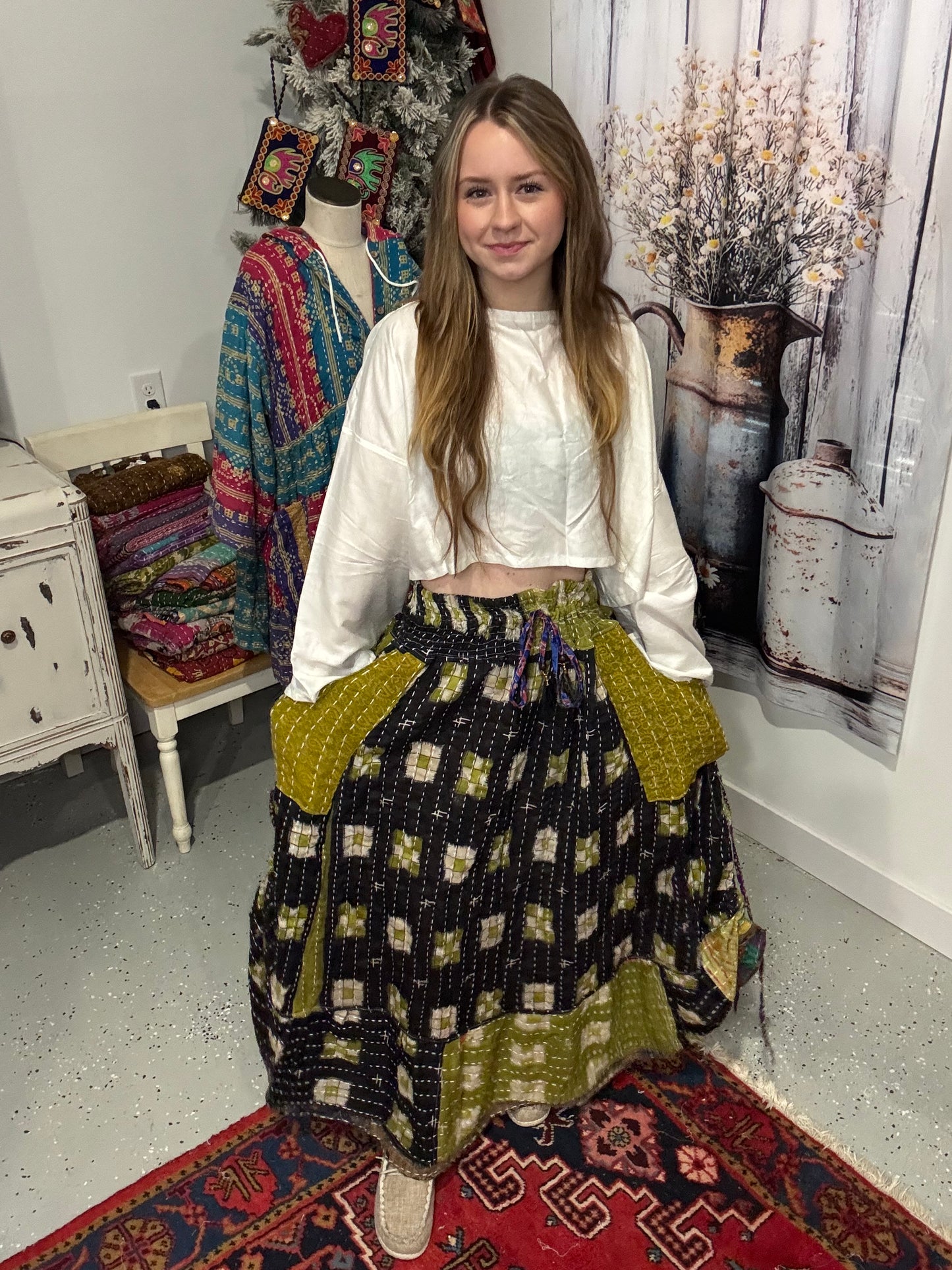 "Nomad Spirit" Kantha Skirt One Size S to 3X