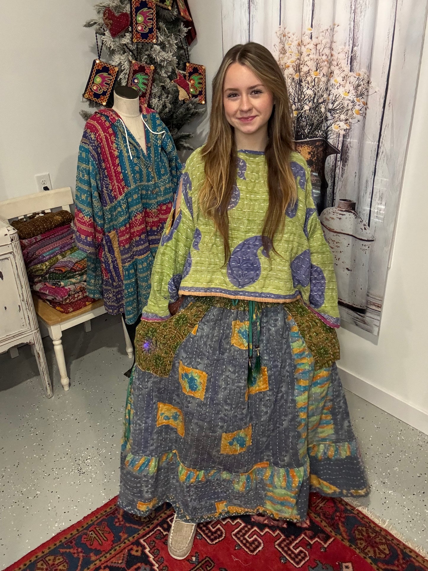 "Nomad Spirit" Kantha Skirt One Size S to 3X