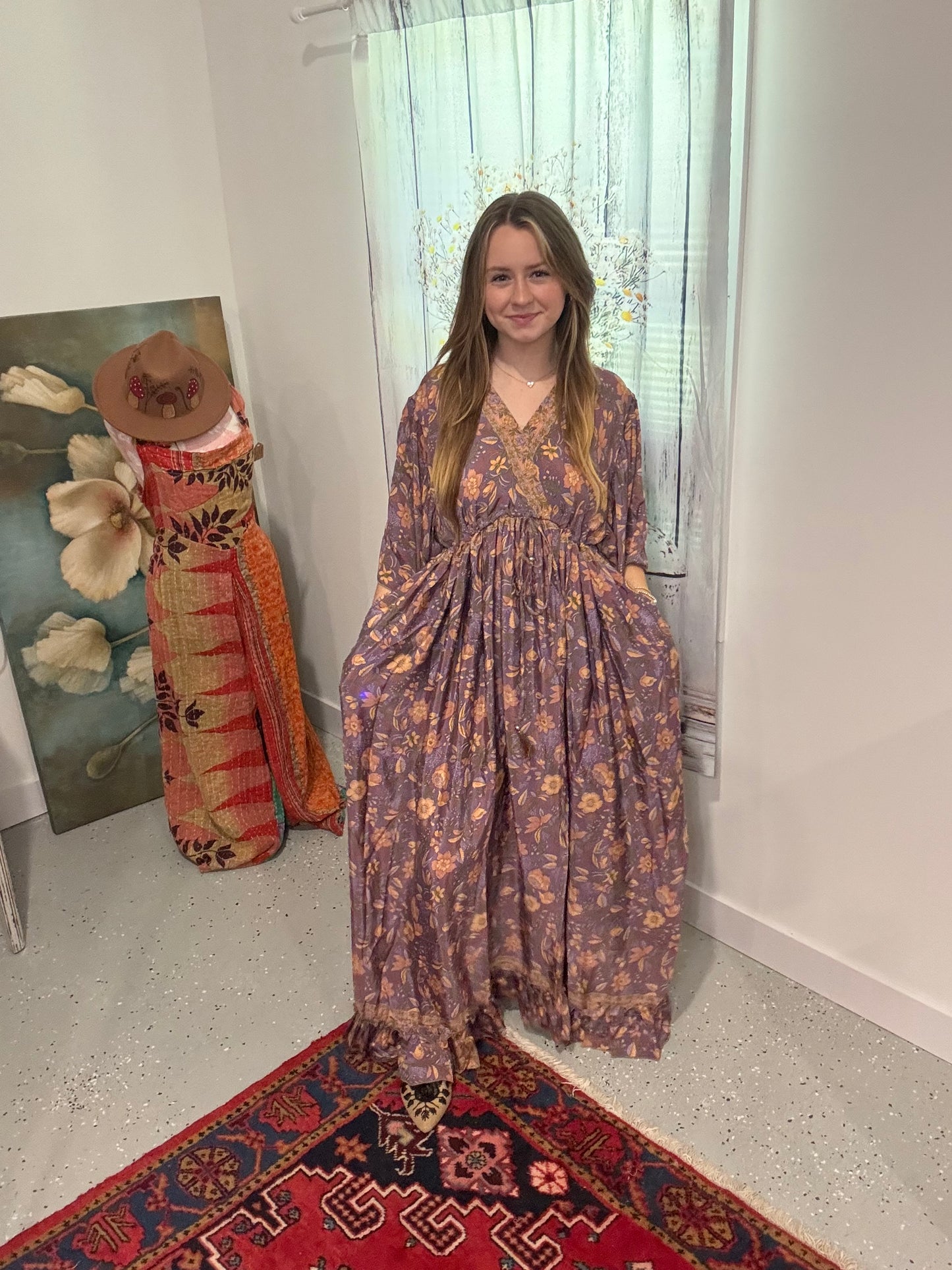 "Moon Light Bloom" Empire Waist Maxi Dress - One Size S to 2X