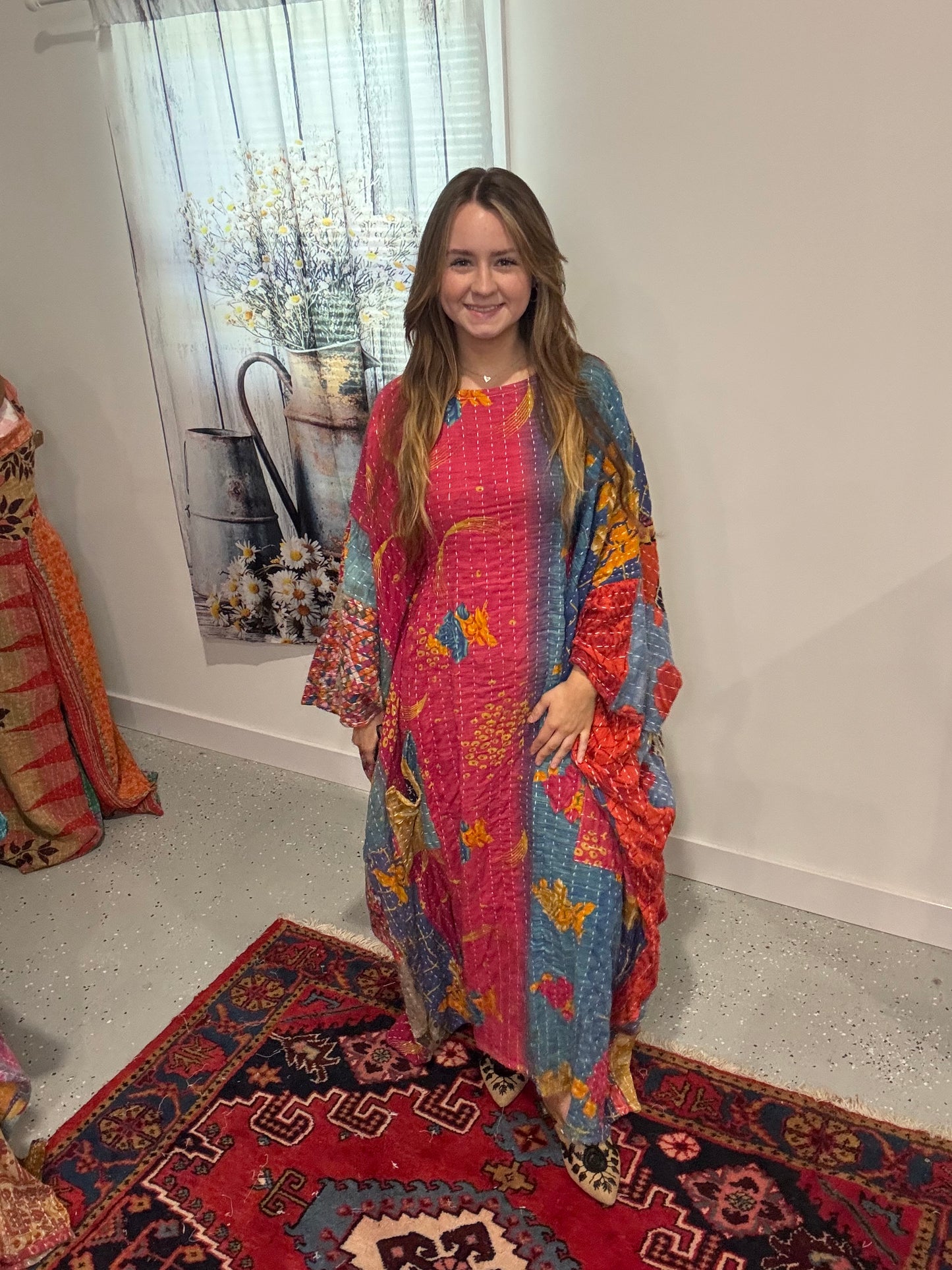 Selene Caftan in light kantha - One size S to 3X /4X