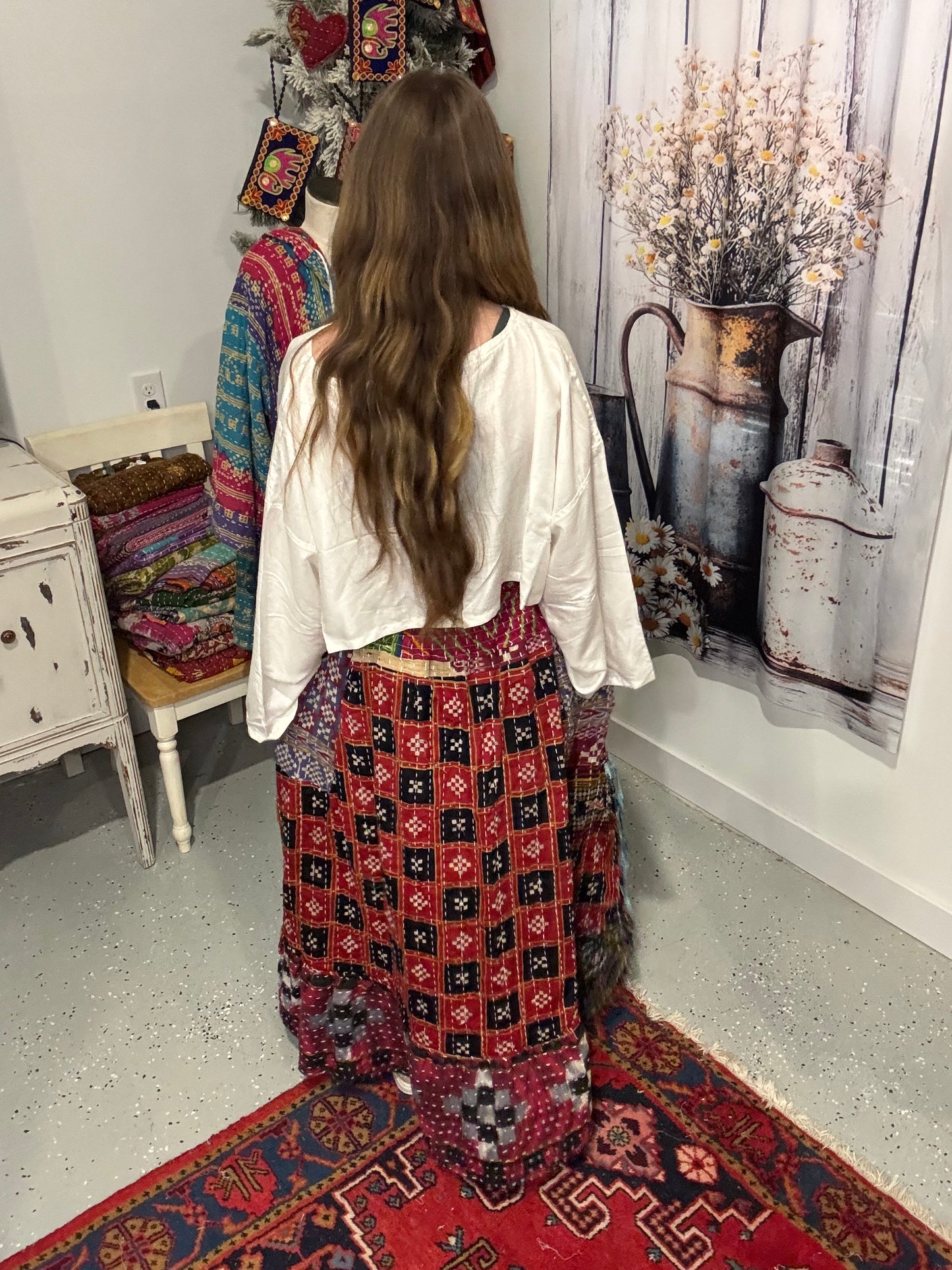 "Nomad Spirit" Kantha Skirt One Size S to 3X