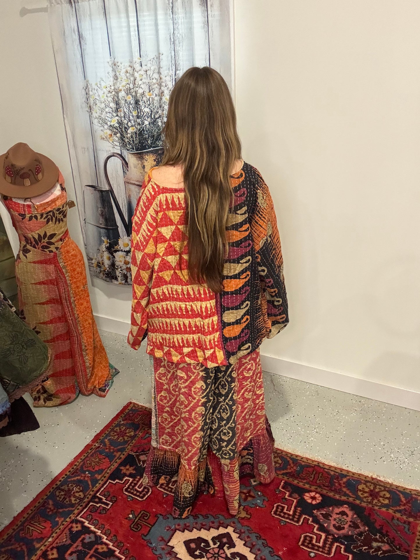 Set of tunic style top with ruffle pants - One Size M to 3X