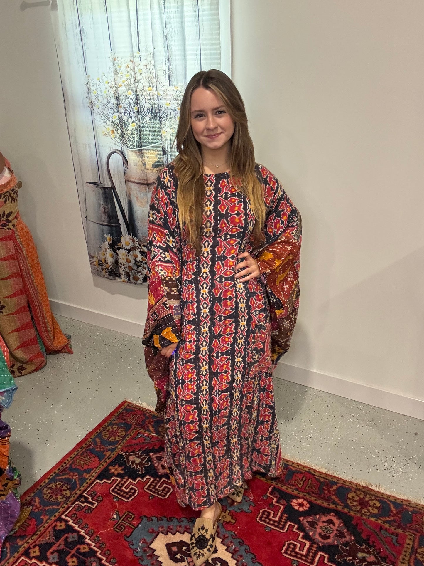 Selene Caftan in light kantha - One size S to 3X /4X