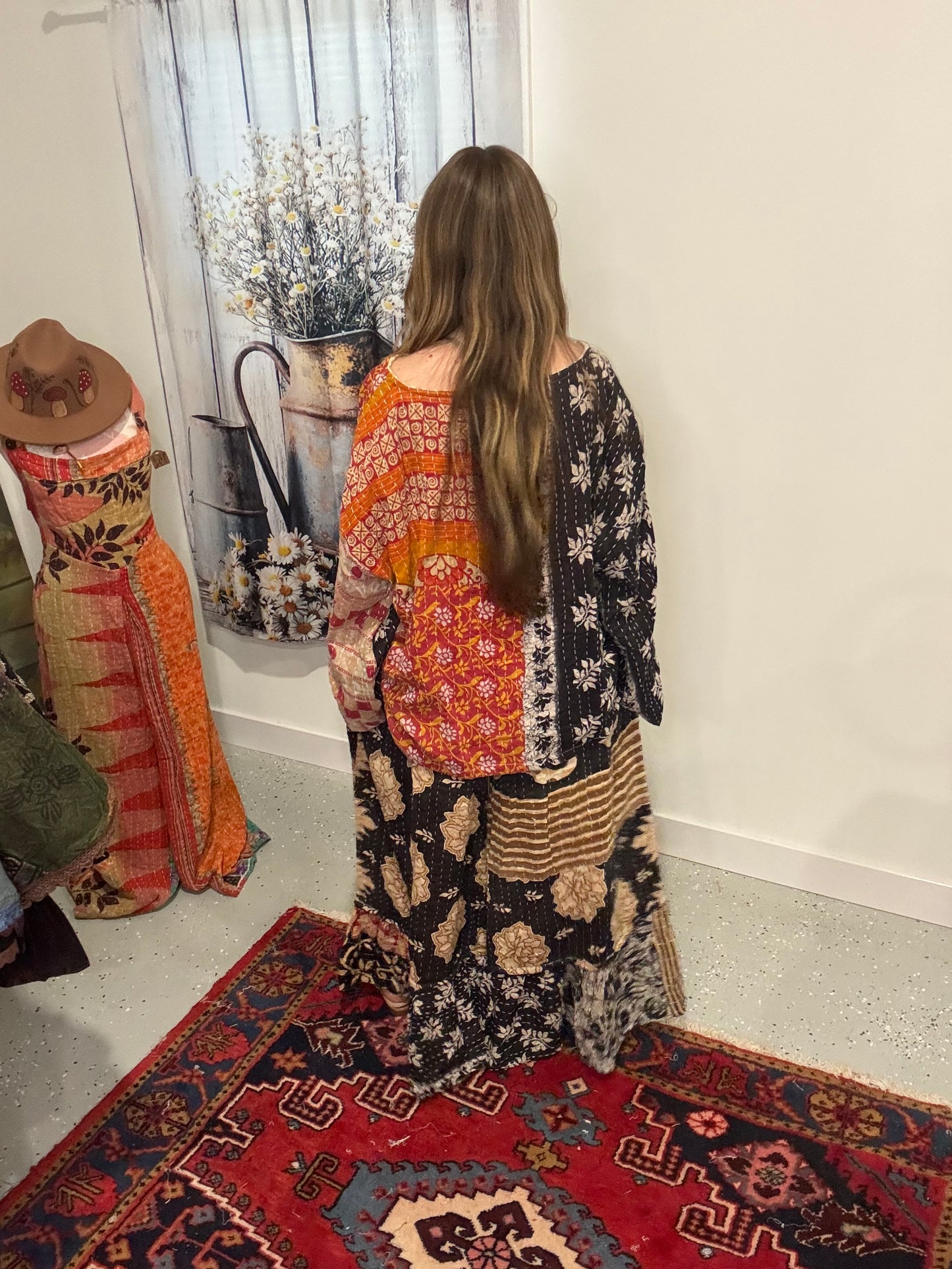 Set of tunic style top with ruffle pants - One Size M to 3X