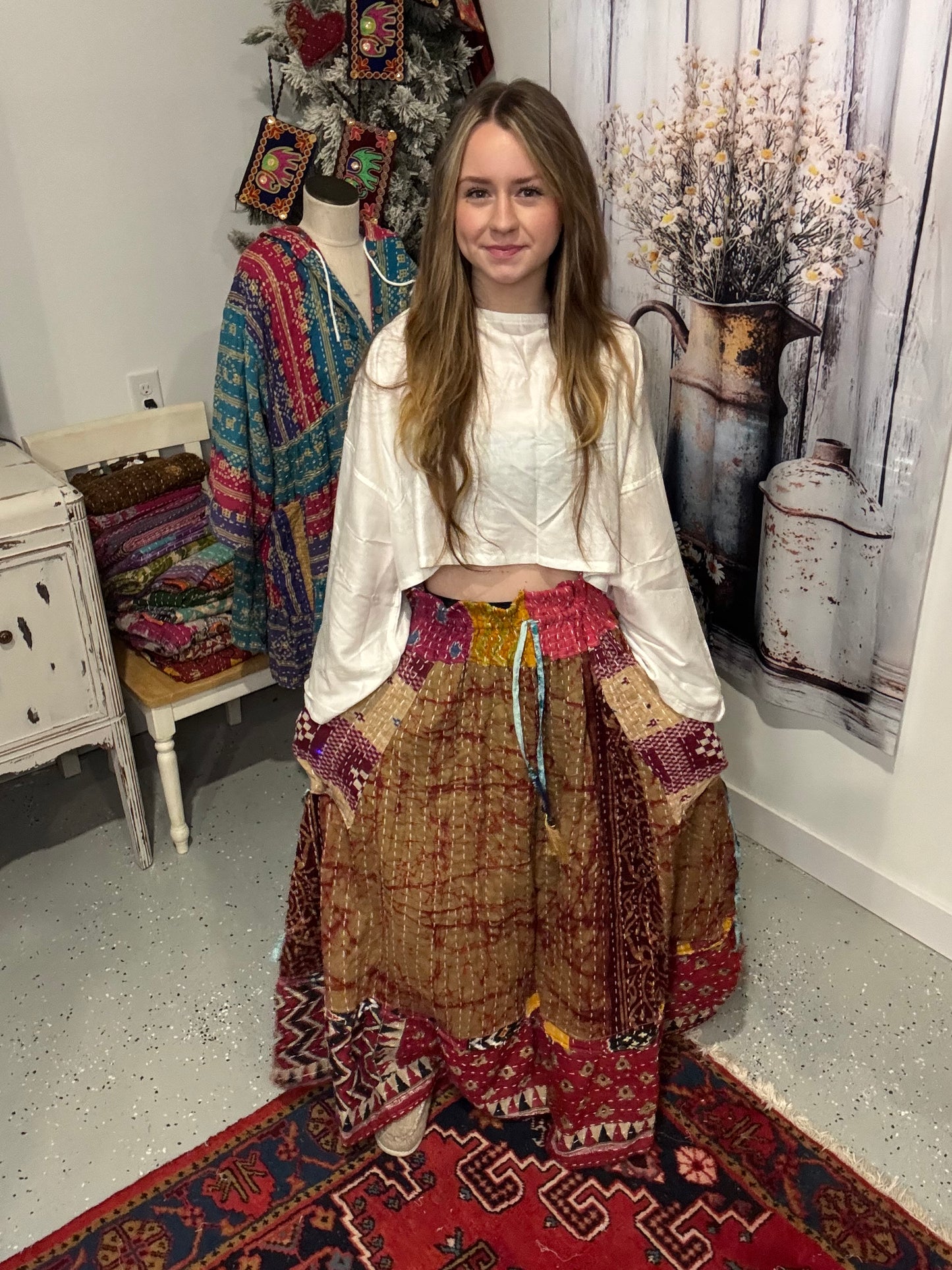 "Nomad Spirit" Kantha Skirt One Size S to 3X