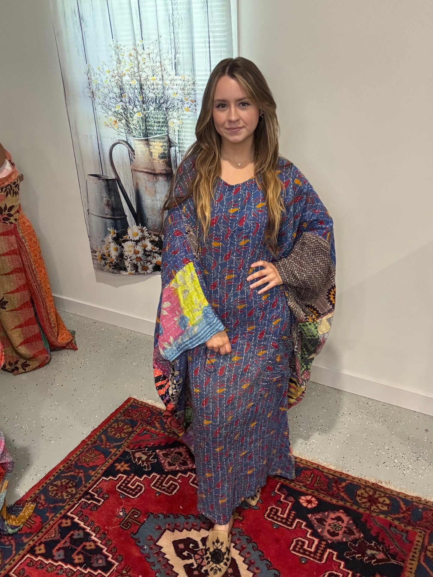 Selene Caftan in light kantha - One size S to 3X /4X