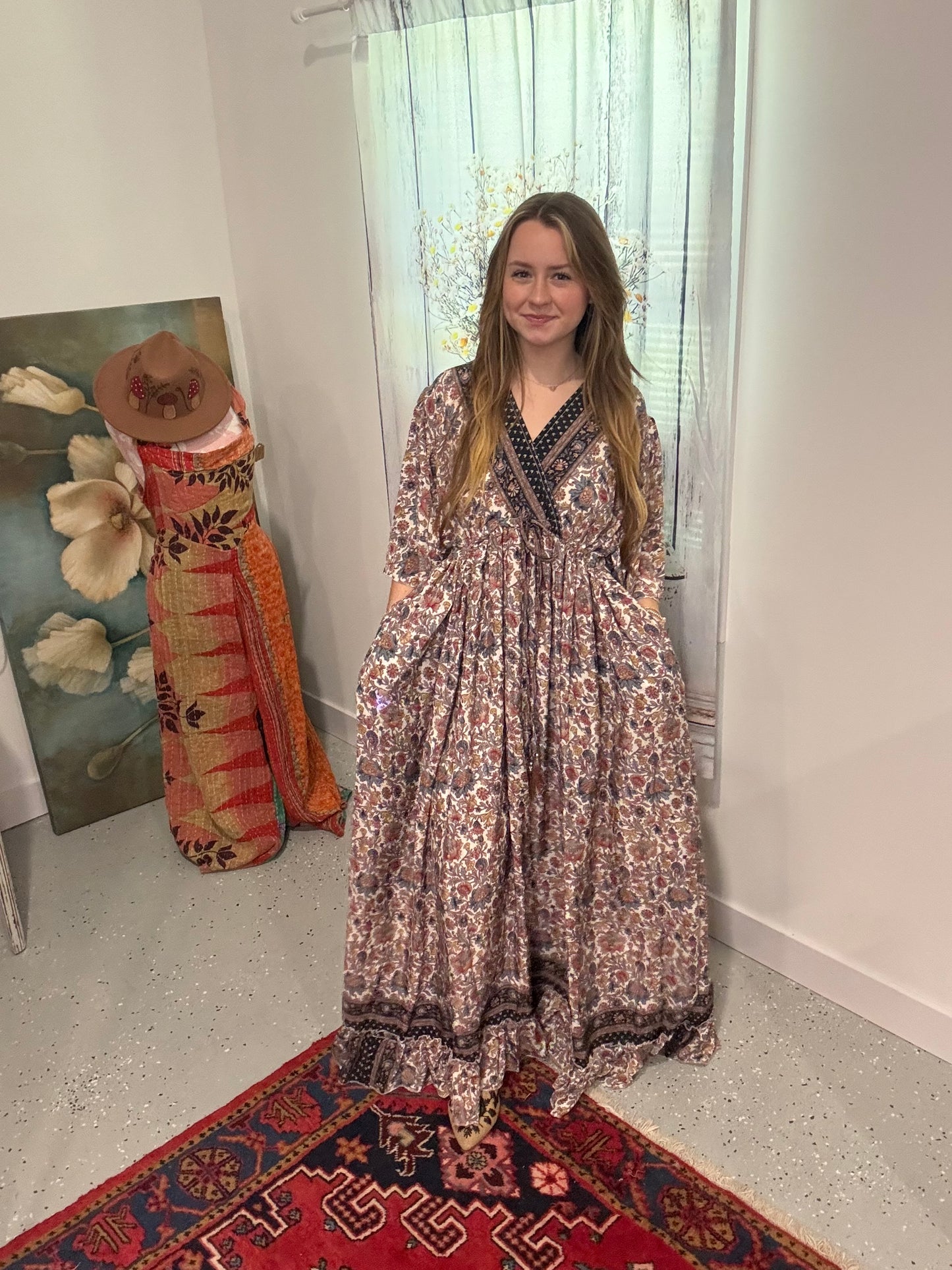 "Moon Light Bloom" Empire Waist Maxi Dress - One Size S to 2X