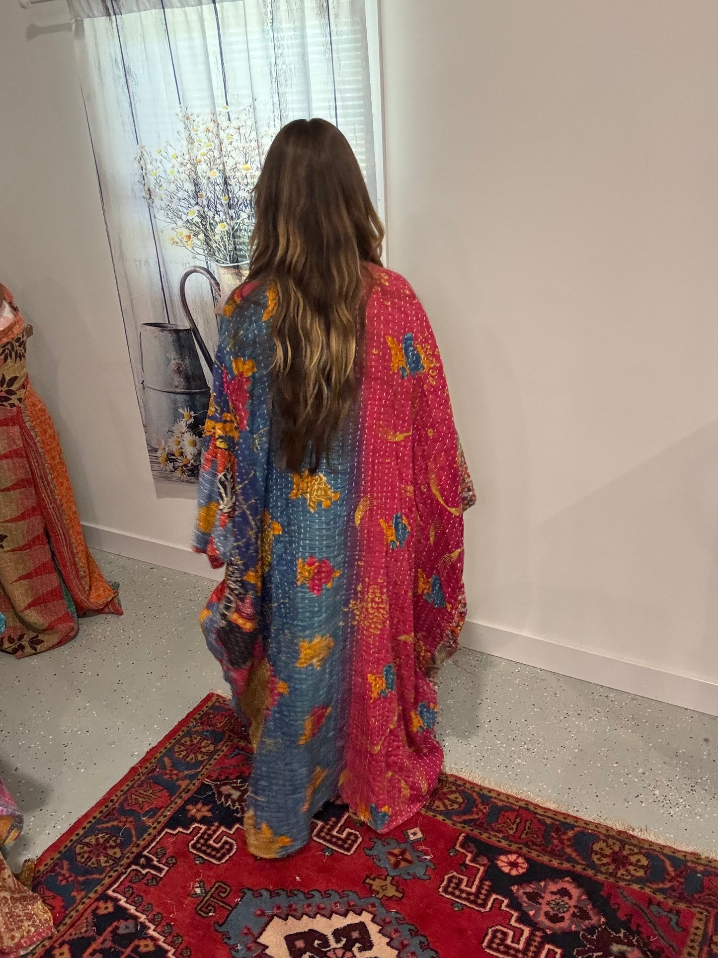 Selene Caftan in light kantha - One size S to 3X /4X