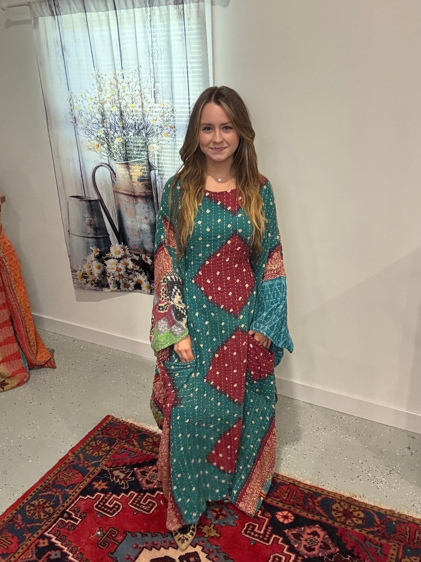 Selene Caftan in light Kantha - One Size S to 3X/4X