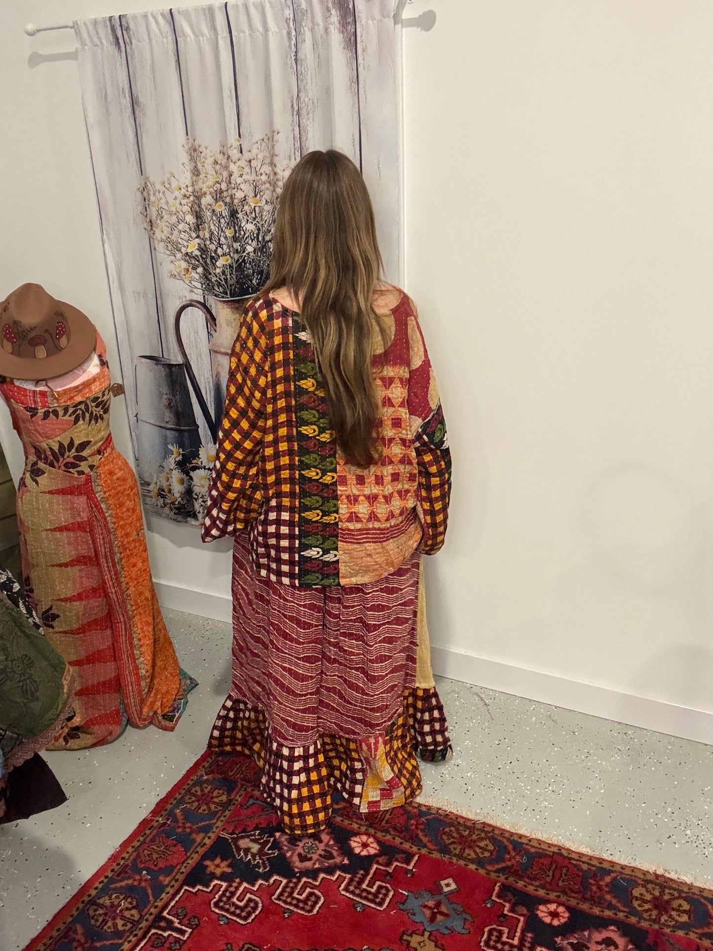 Set of tunic style top with ruffle pants - One Size M to 3X