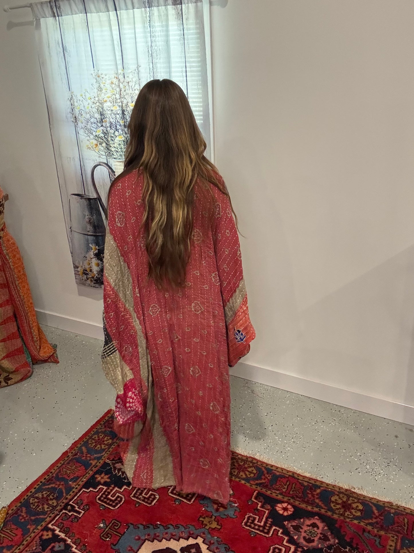 Selene Caftan in light kantha - One size S to 3X /4X