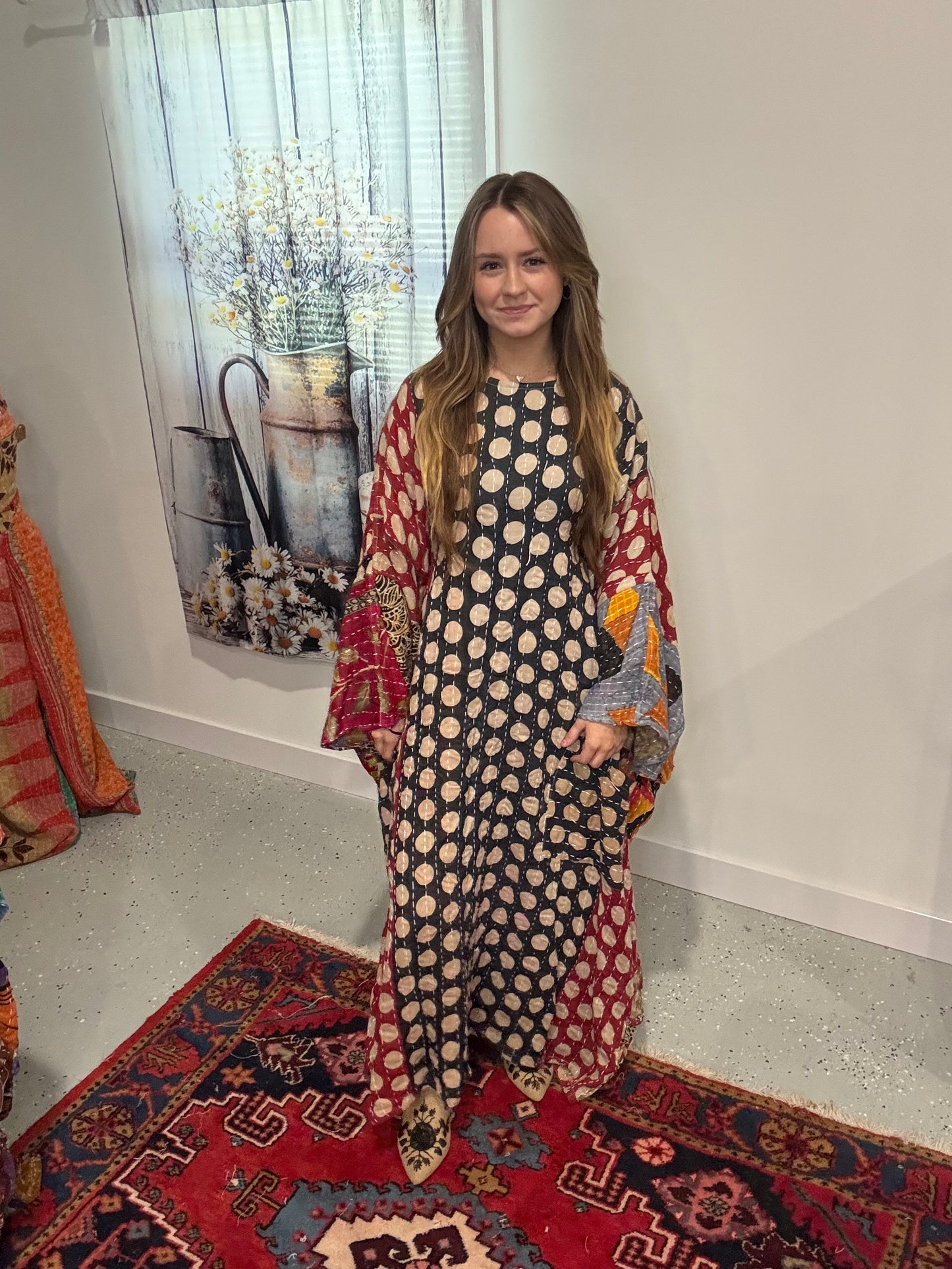 Selene Caftan in light kantha - One size S to 3X /4X