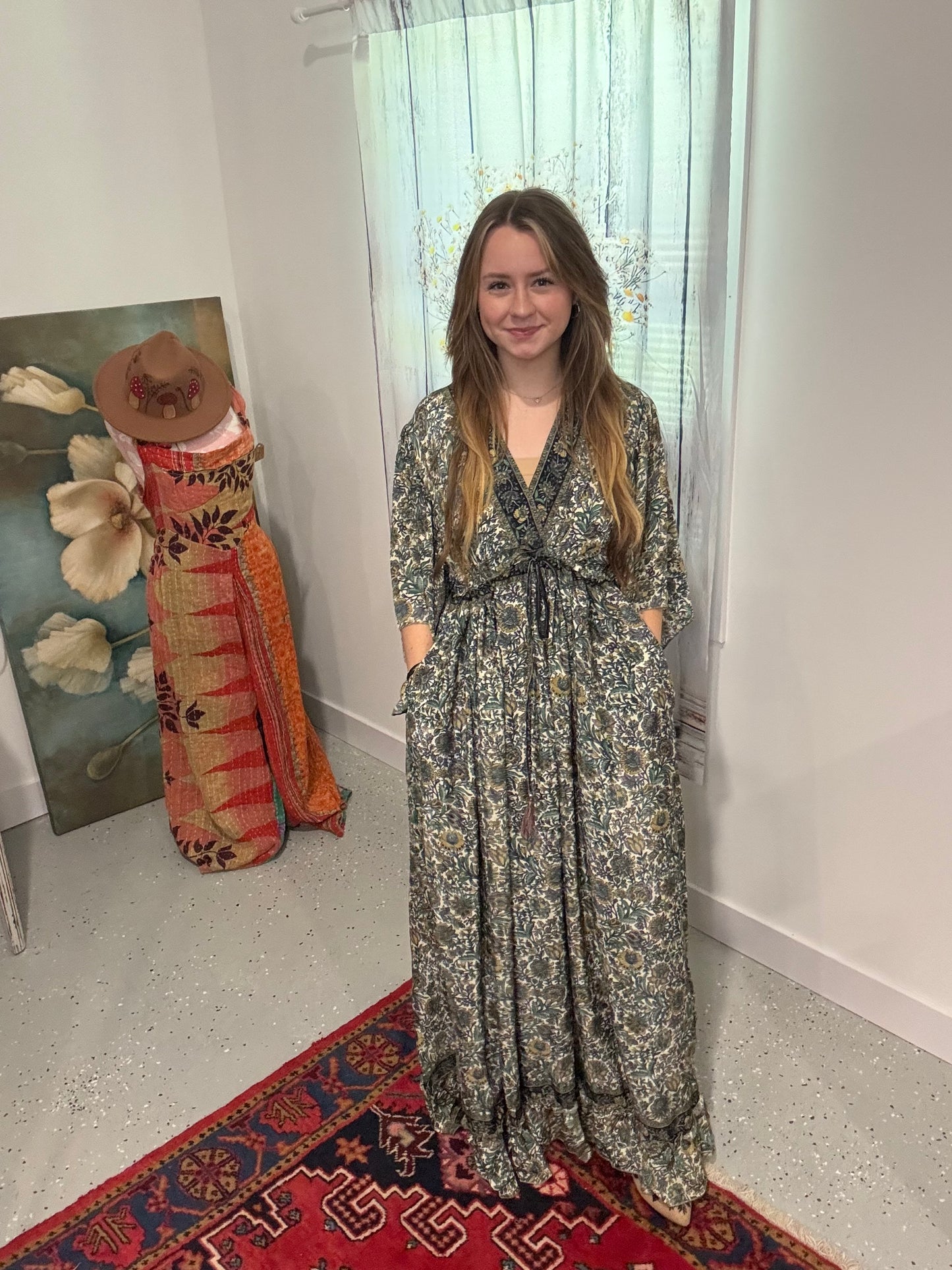 "Moon Light Bloom" Empire Waist Maxi Dress - One Size S to 2X