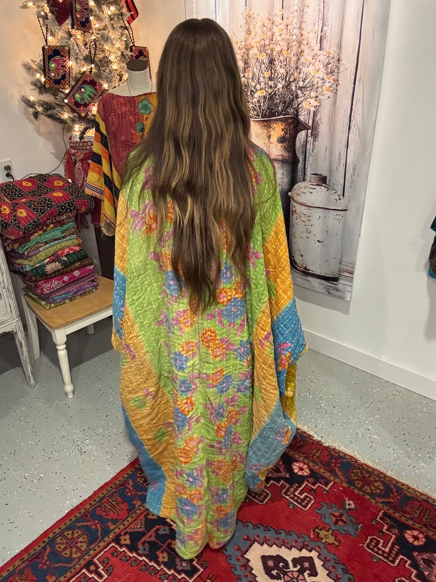 Selene Caftan in light kantha - One size S to 3X /4X