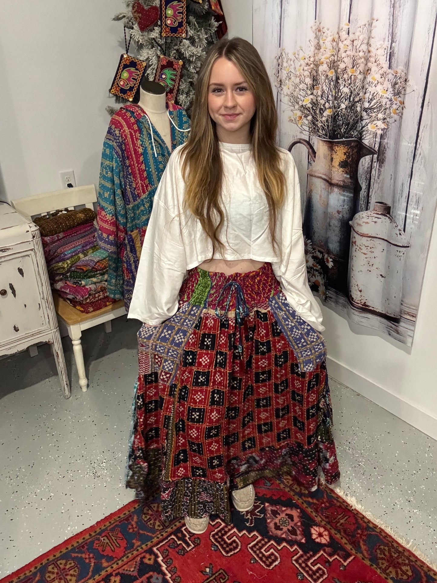 "Nomad Spirit" Kantha Skirt One Size S to 3X