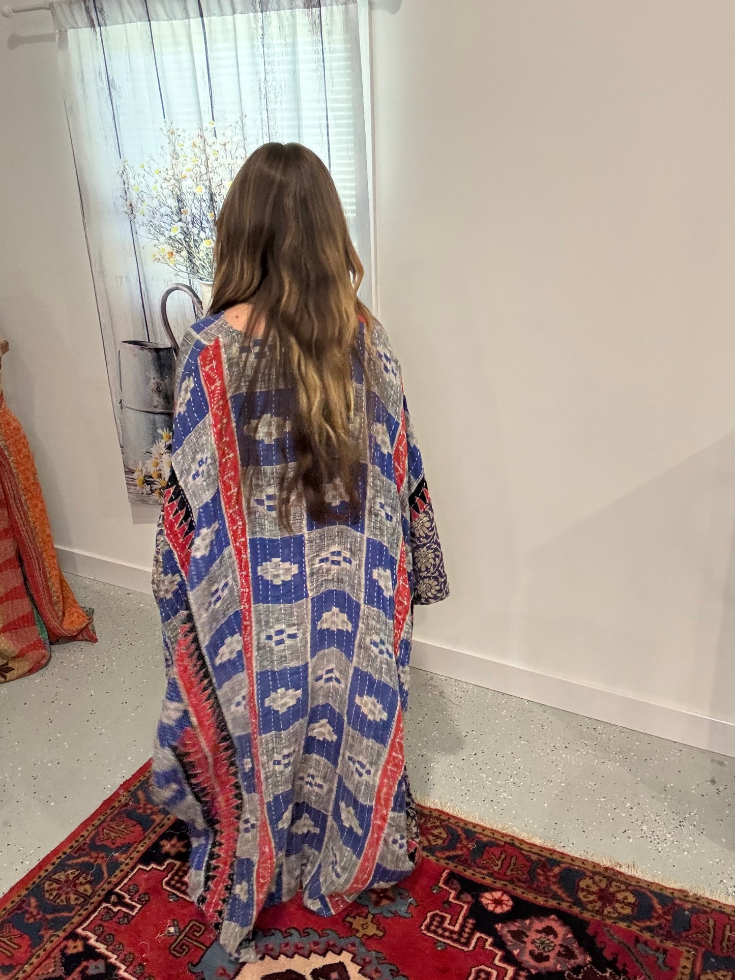 Selene Caftan in light kantha - One size S to 3X /4X