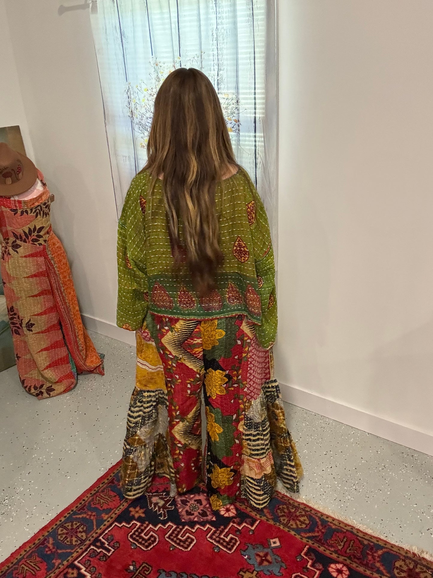 Set of layered pants in heavy kantha and top in light kantha - One Size S to 3X