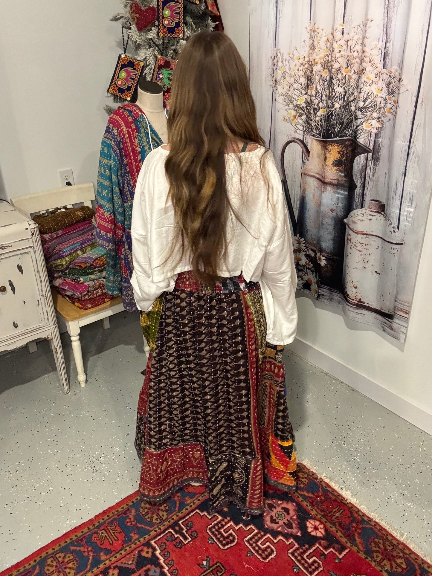 "Nomad Spirit" Kantha Skirt One Size S to 3X