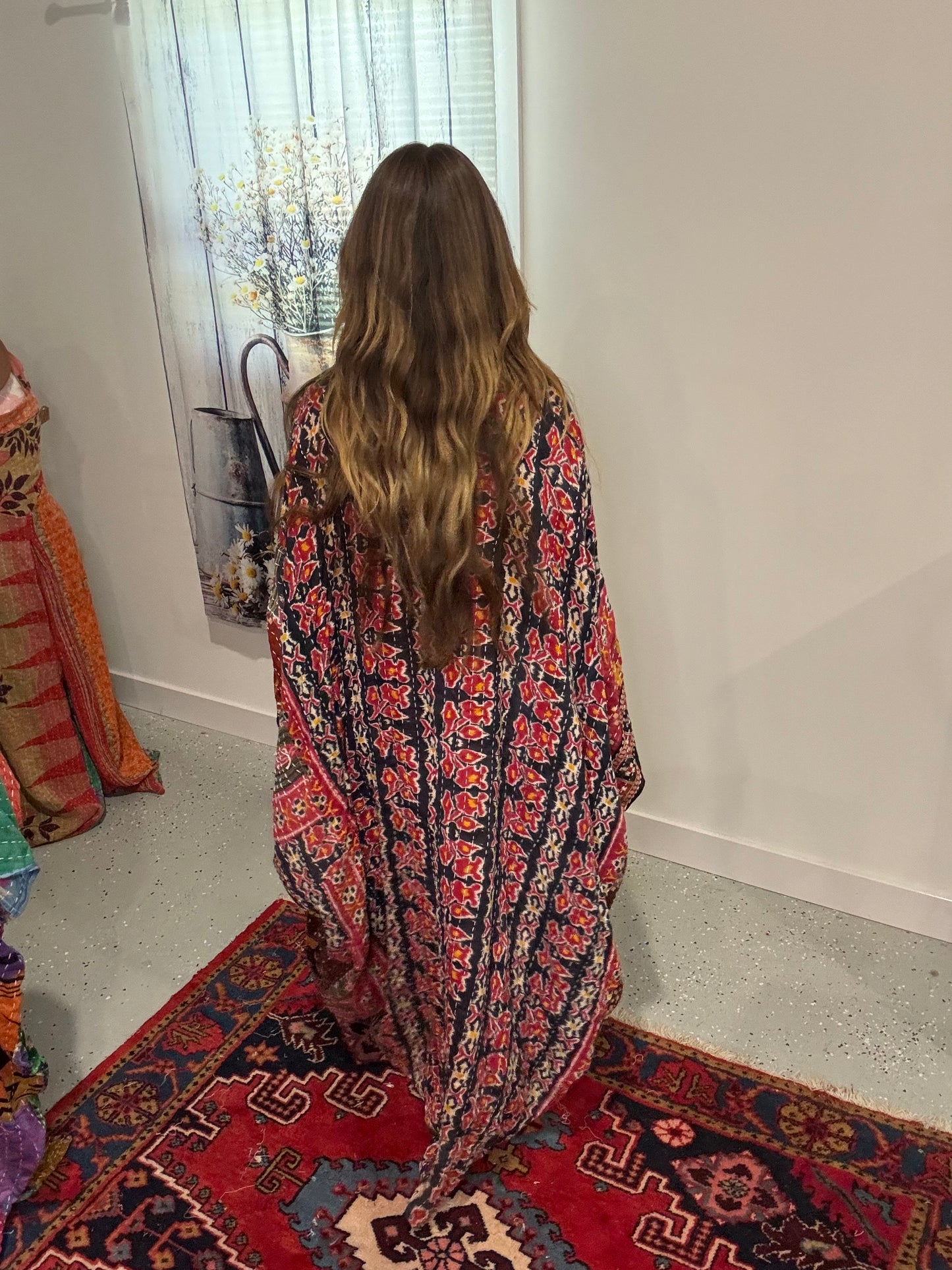 Selene Caftan in light kantha - One size S to 3X /4X