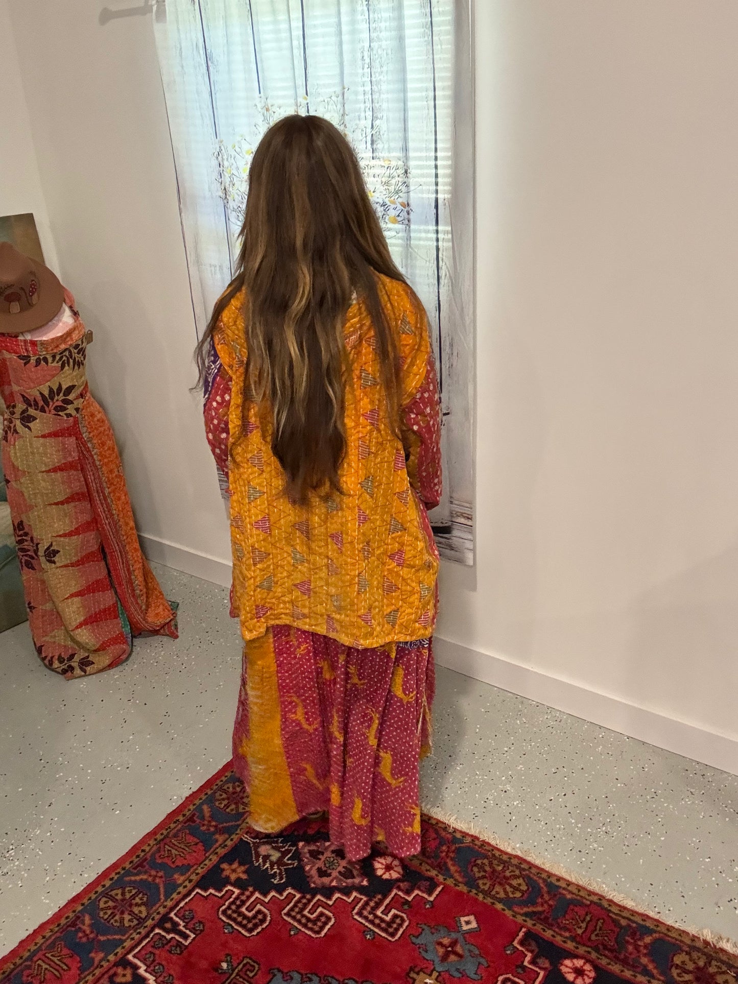 Set of peasant skirt and  hoodie  in kantha- One Size S to 2X